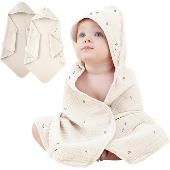 Susurration Baby Towel Hood for Bathroom 4-Layer Hooded Towel Baby 2 Pack Muslin Cotton Baby Towel Hood Soft and Absorbent Baby Towel with Hood Tree Bud