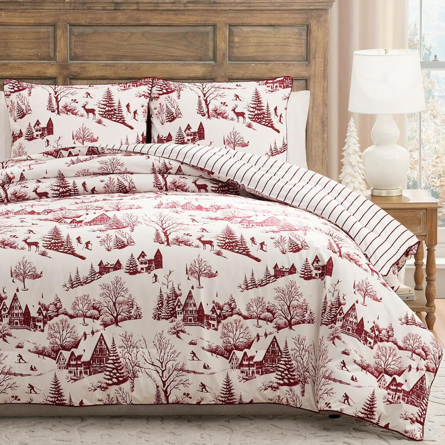 Bronwen Mathews Coverless Single Duvet Set Printed Aurora Red 2-Pieces Velvet Reversible 10.5 Tog Comforter Set With 1 Shams- 100% Down Alternative & Breathable Bedding For All Seasons.