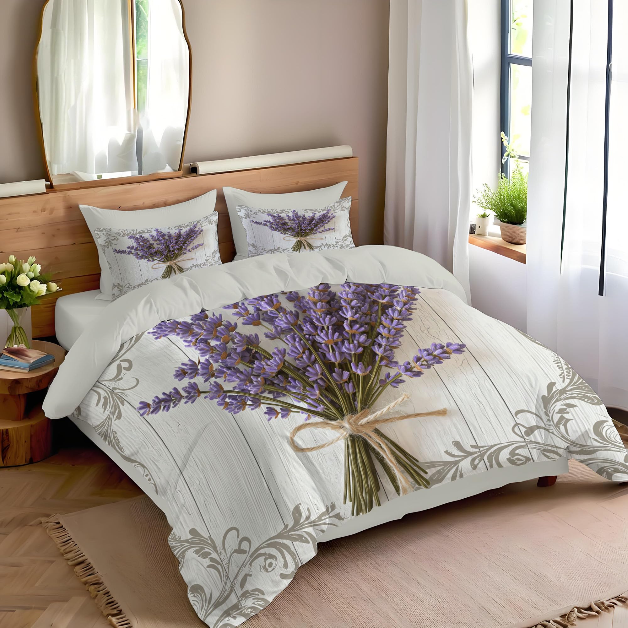 Housse de couette 140x200 violette blanc avec fermeture éclair et taies