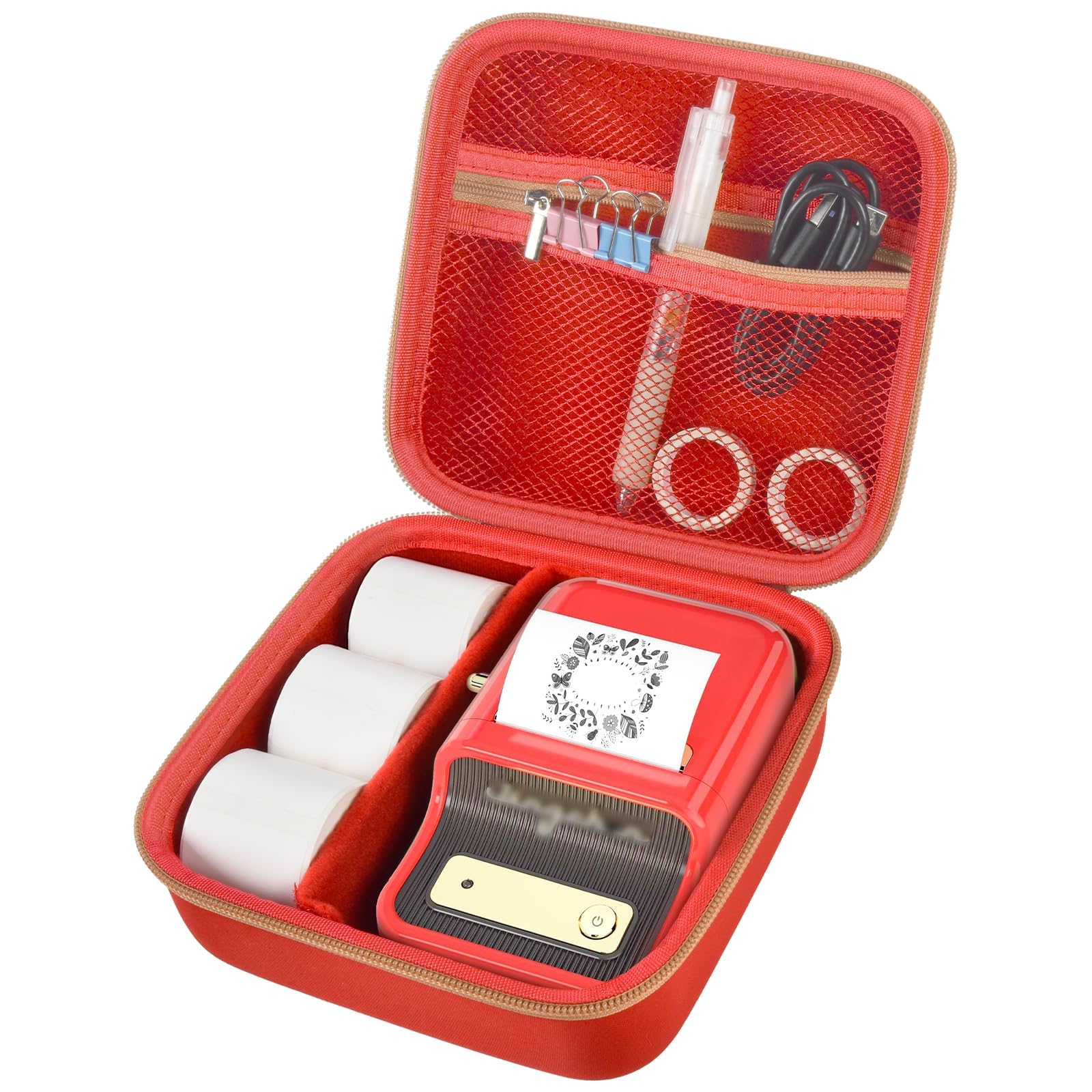 ALKOO Case Compatible with NIIMBOT B21 Label Printer, Wireless Thermal Label Printer, Inkless Label Printer Holder & Label Tape Refills, with Mesh Bag for