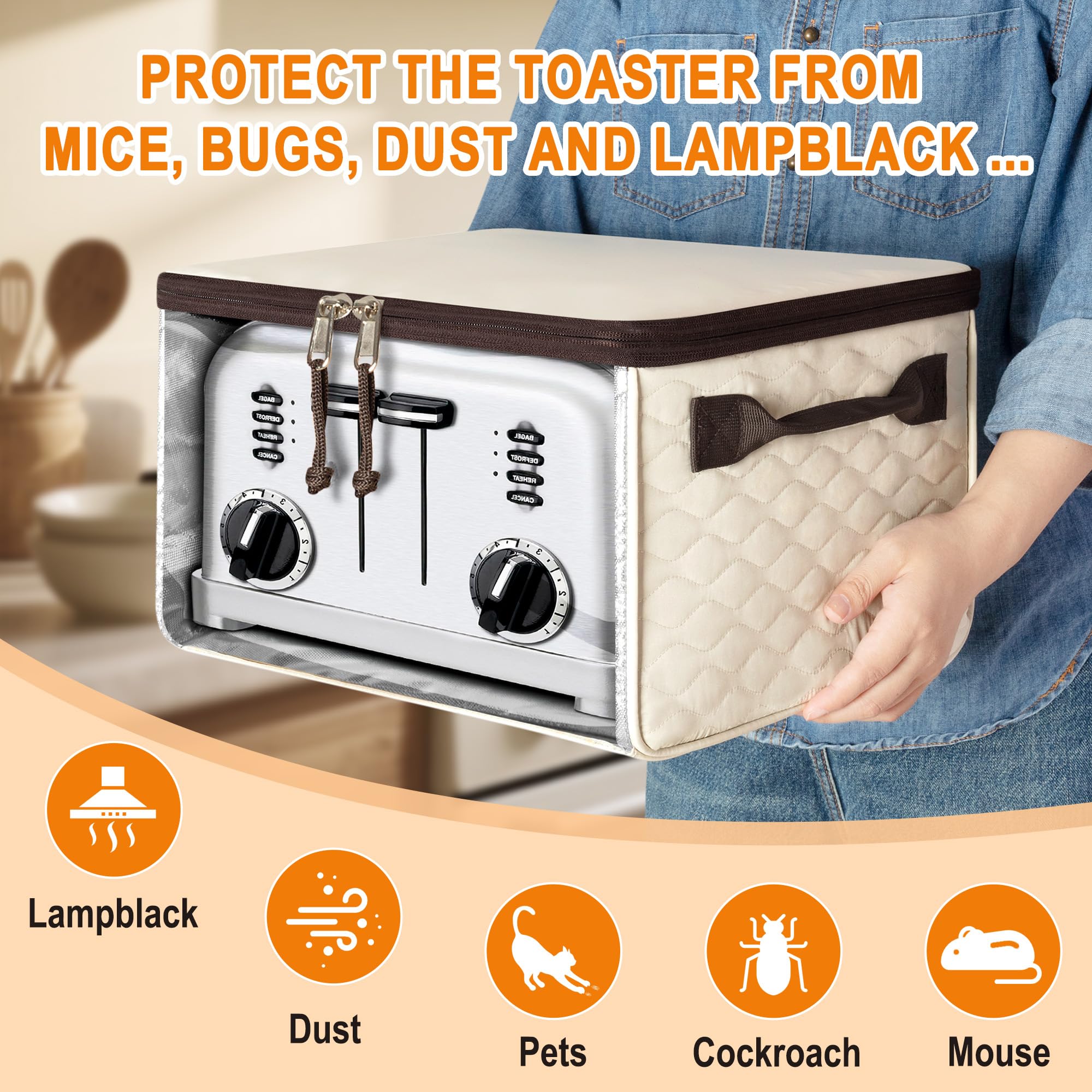 YARWO Copertura per tostapane a 4 fette con fondo e finestra visibile, copertura per tostapane compatibile con Cuisinart/BLACK+DECKER 4 slot larghi, borsa grande per macchina del pane con tasca con