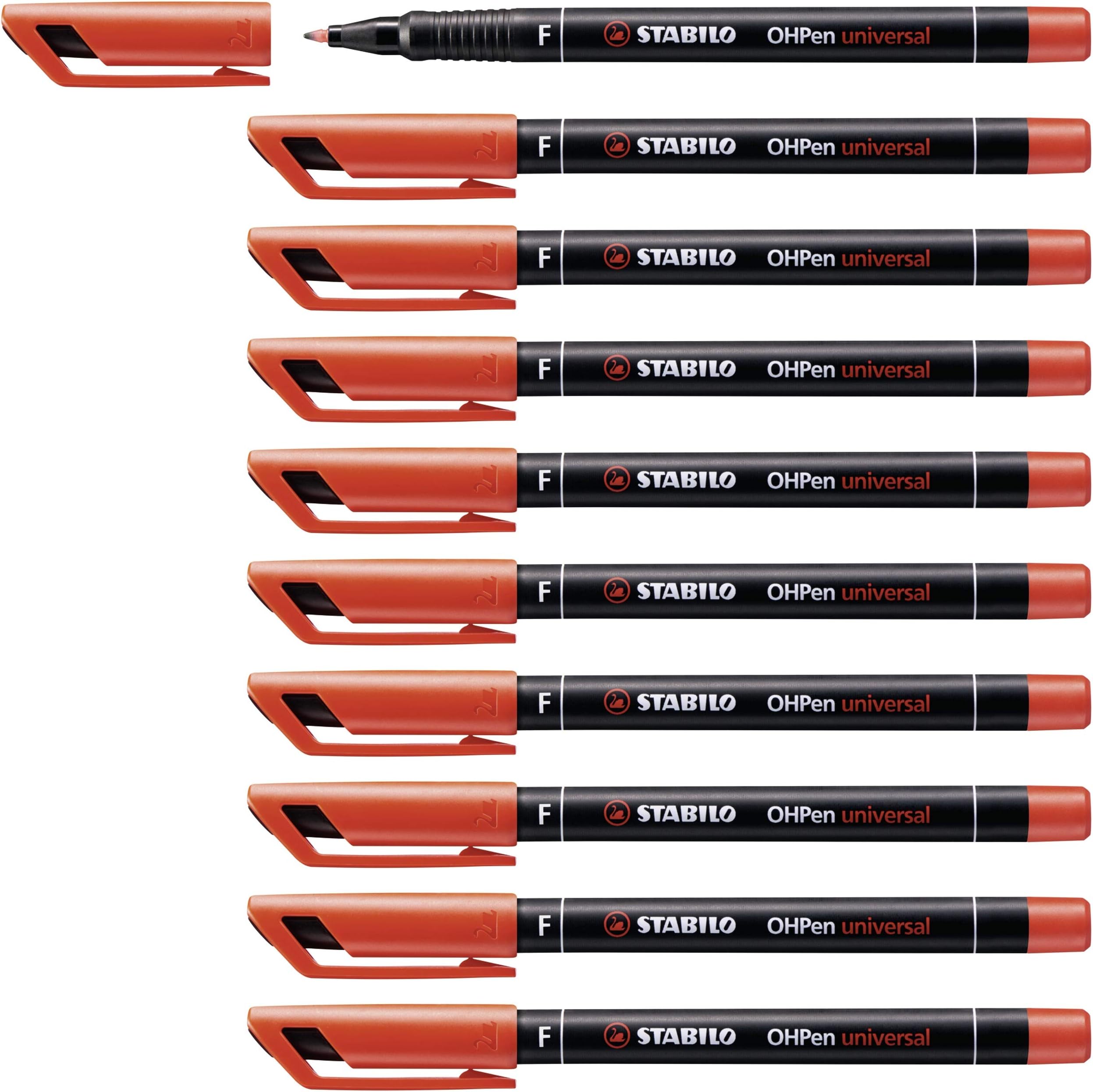 Overhead Pen - STABILO OHPen universal - Permanent Fine - Pack of 10 - red