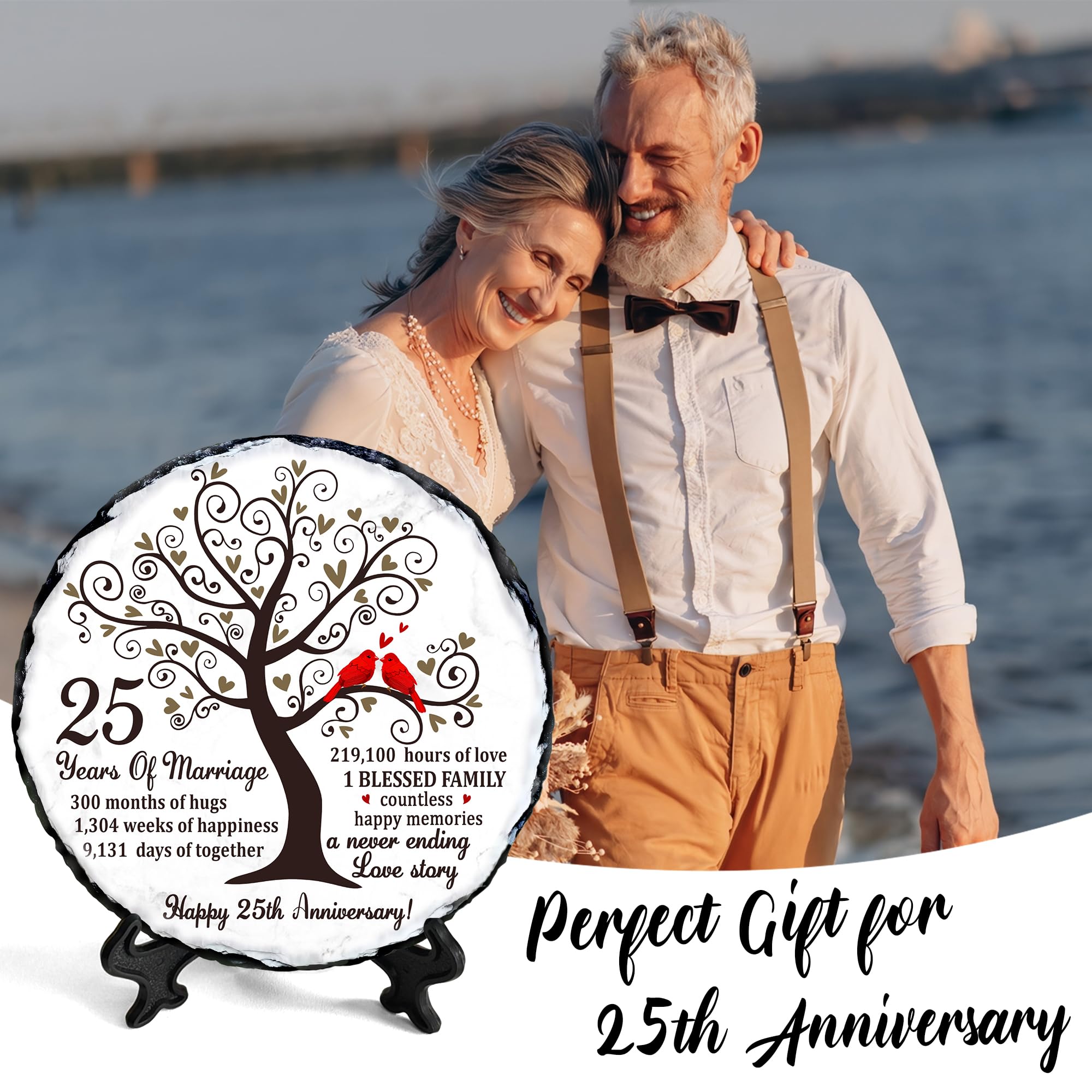 25th Wedding Anniversary Slate Sign – Silver Anniversary Wedding Gifts for Parents, Grandparents or Couple – Elegant 5.9 Inches Plaque – 25 Years of Marriage Celebration Decoration