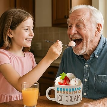 Grandpa Gifts for Fathers Day - Ideal Father's Day Birthday Gifts for Grandpa Grandfather from Granddaughter Grandkids, Grandpa's Ice Cream Bowl with Shovel Set Present Father's Day Xmas