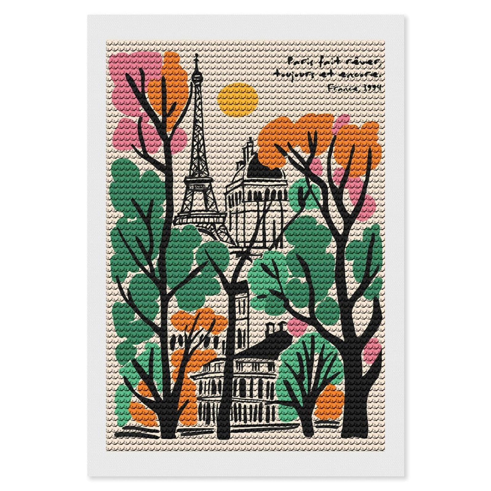 Junmoney Paris Cityscape with Eiffel Tower Diamond Art Canvas 8"x12", for Adults, Mindful Craft Activity, Modern Decor, Christmas Gift, Full Kit Included
