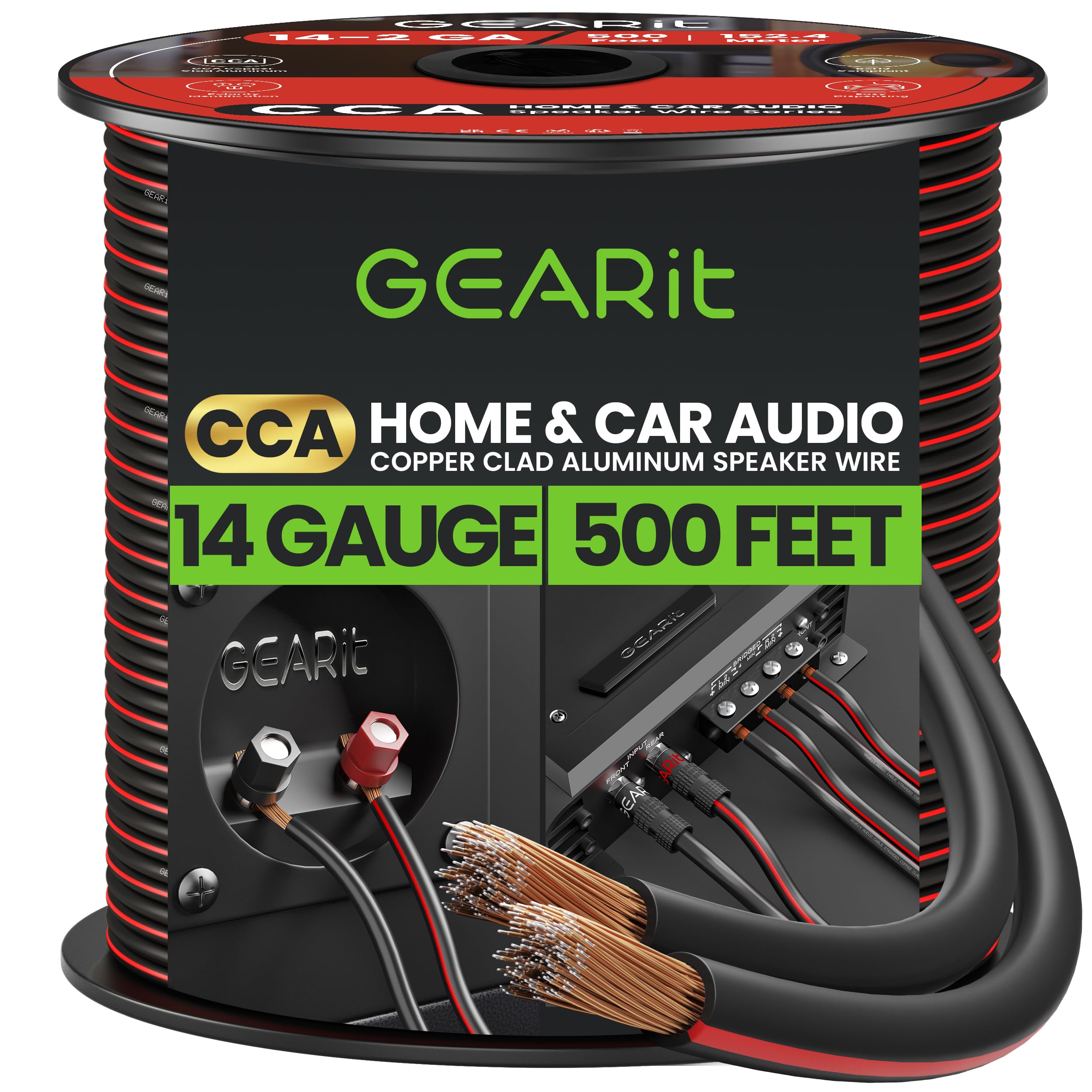 GearIT 14AWG Gauge Speaker Wire, Black, 100 Feet (30.48 Meters), Great for Home Theater & Car Speakers