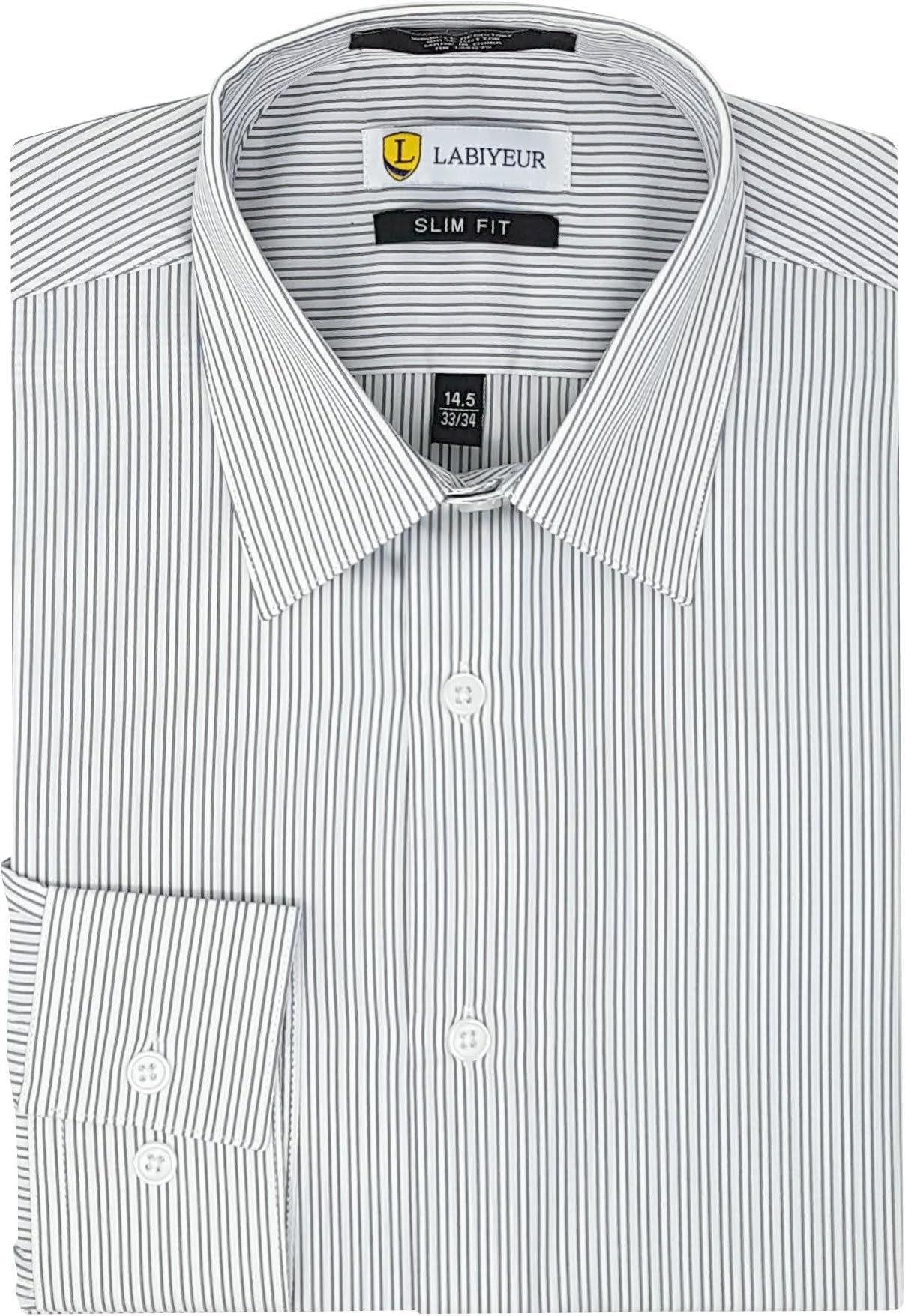Labiyeur Slim Fit Semi Spread Collar Button Cuff Cotton Men's Dress Shirt