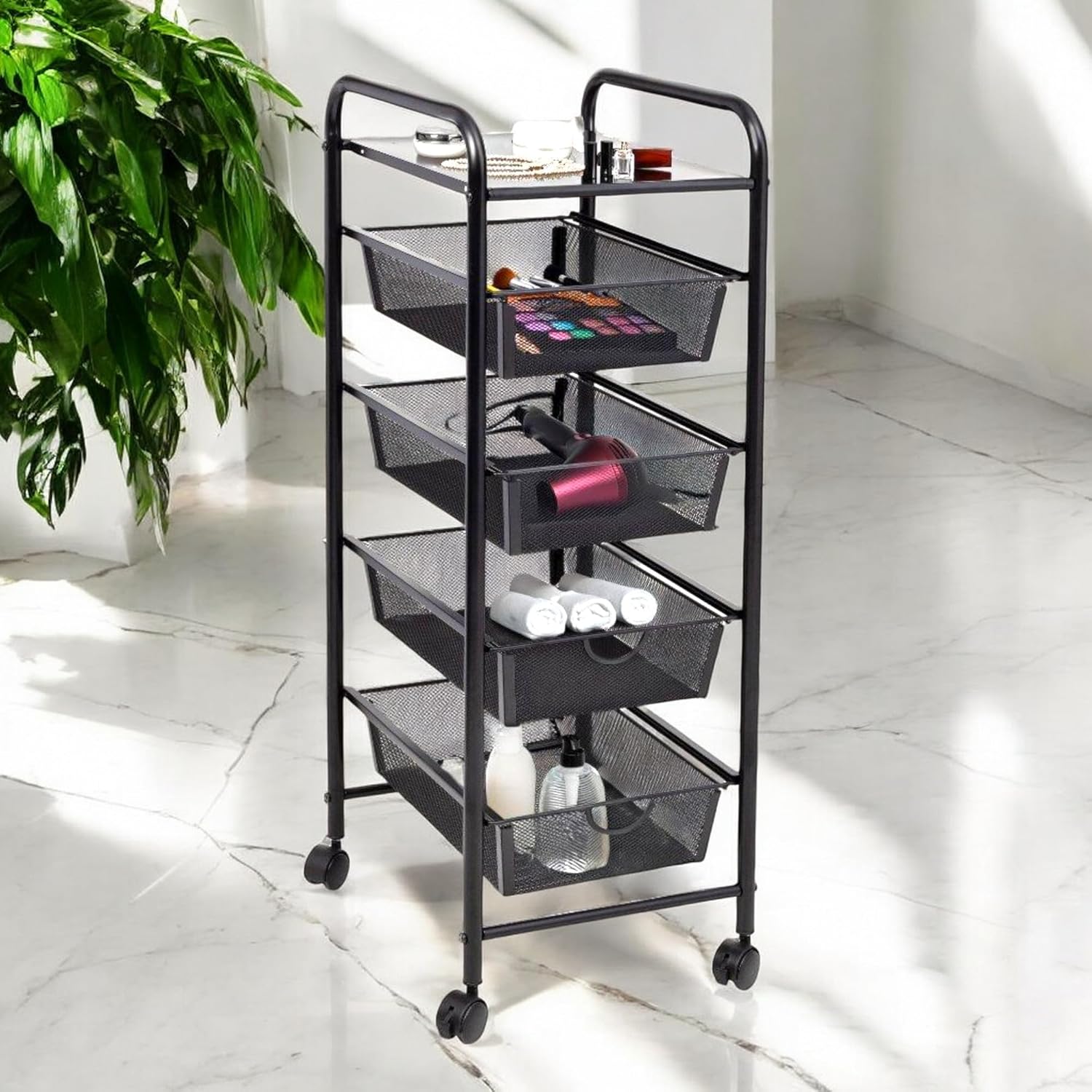 Honey-Can-Do 3-Drawer Storage Cart with Wheels, Multi-Purpose, Black, Steel
