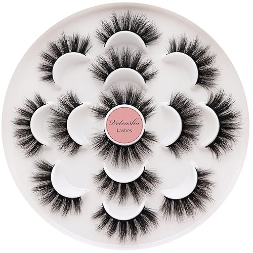 Veleasha Pestañas postizas de visón sintético 5D, hechas a mano, de lujo, esponjosas, naturales, 7 pares (esponjosas)