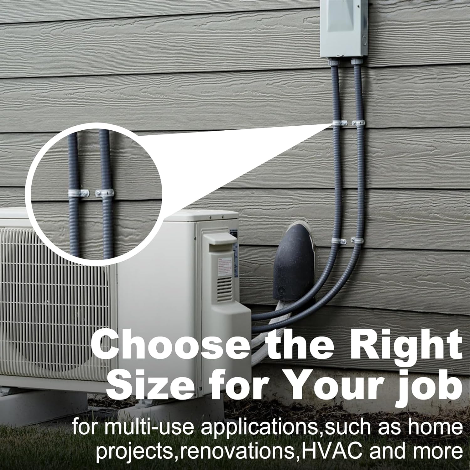 10Ft AC Whip Kit - 1/2" Non-Metallic Liquid Tight Conduit with 10/3 Gauge Wire for Quick-Install Air Conditioner Hook-Up/Heat Pump Units