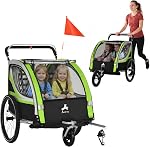 Remorque à vélo pour bébé Aosom pour 2 enfants, 3-en-1 Marche/Course/Vélo, Poussette à vélo haute visibilité pour enfant, Accessoire de remorque à vélo double résistant aux intempéries pour enfants
