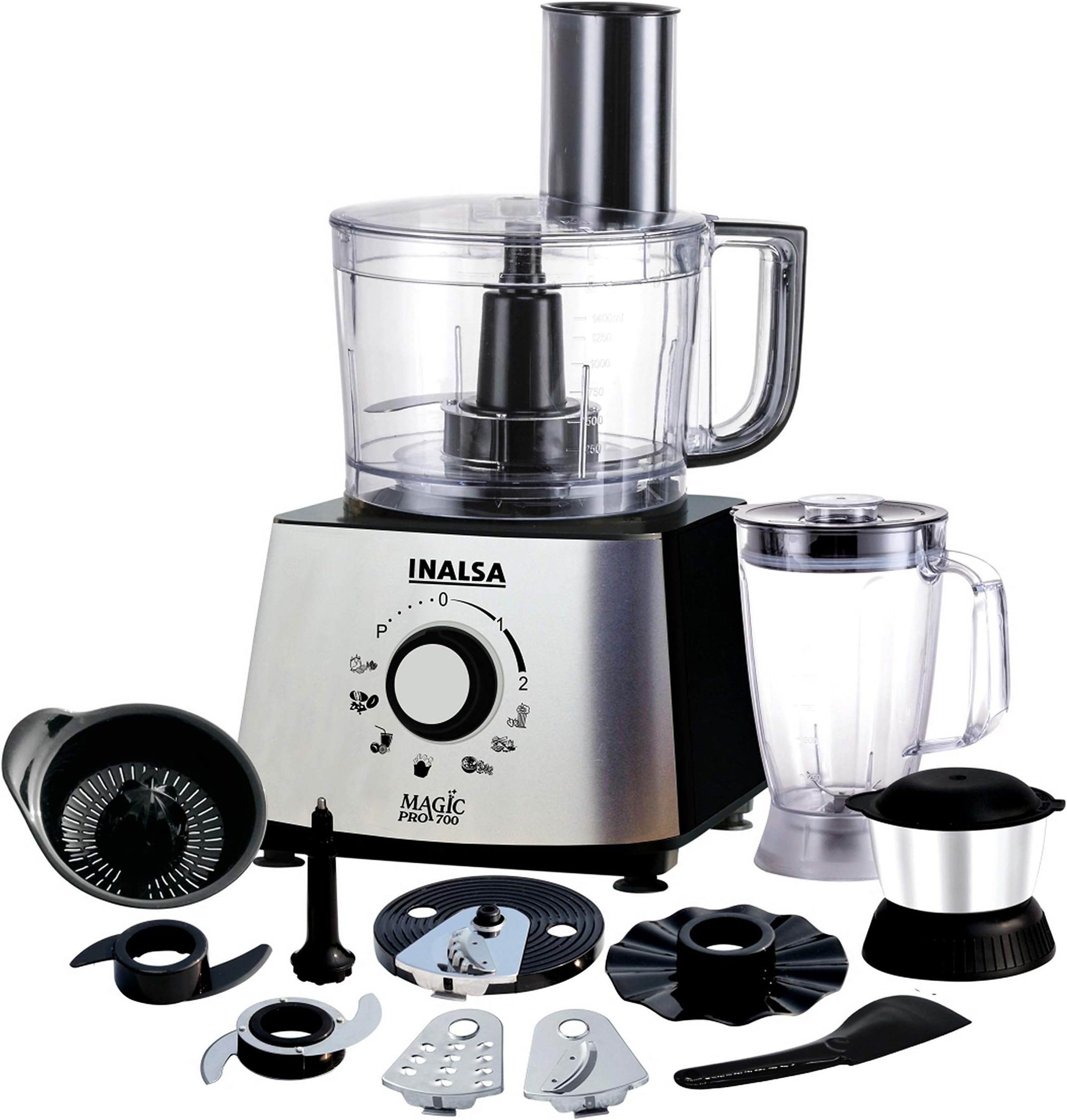 Inalsa Magic Pro 800W Food Processor with 2 Multipurpose Jars, Black, Silver