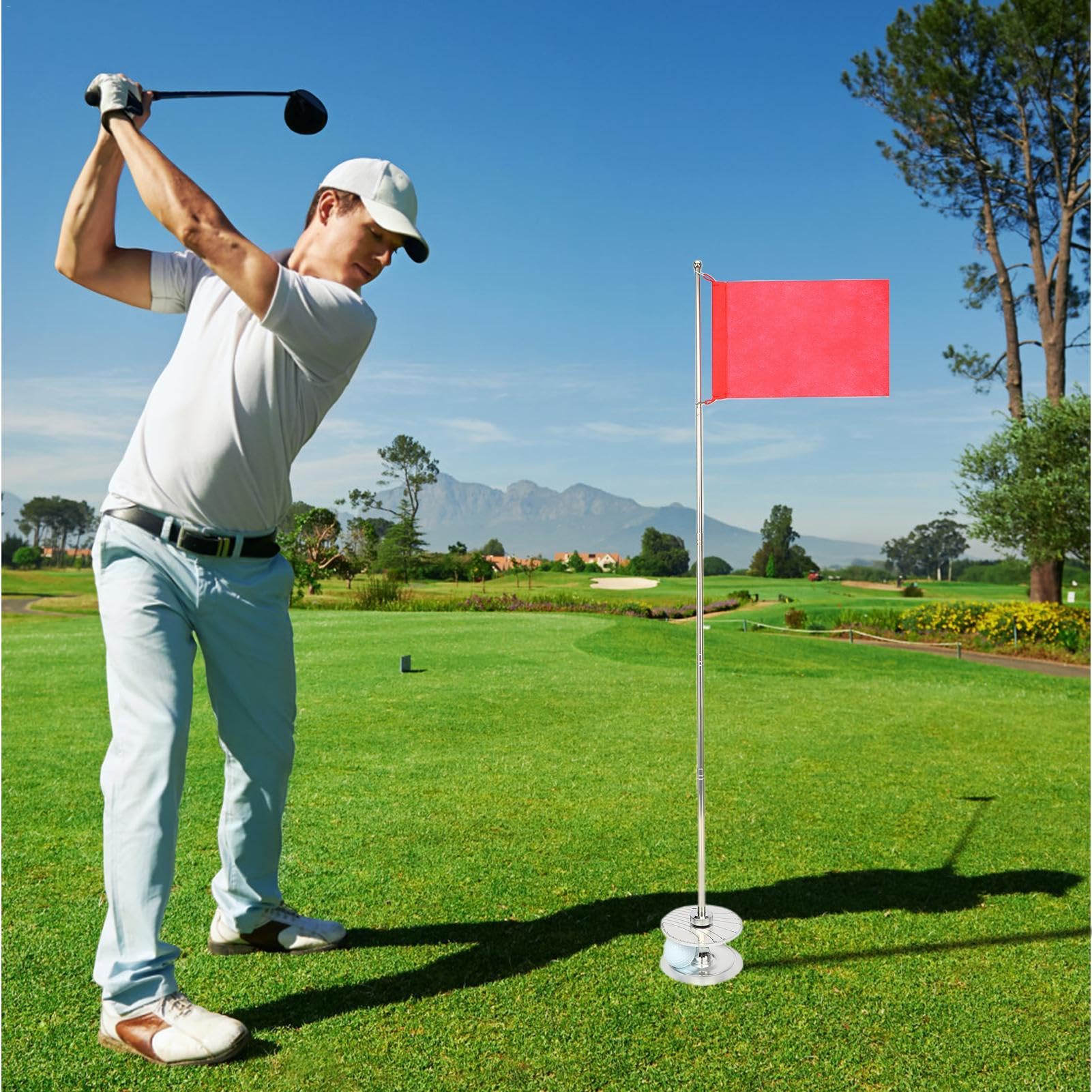 Taza Y Bandera Para Hoyos De Golf - Práctica De Putt Hoyos De Golf Y Bandera De Golf | Asta De Bandera De Golf Retráctil | Copa De Práctica De Golf | Juego De Putt De Golf Para Interiores | Juego De C