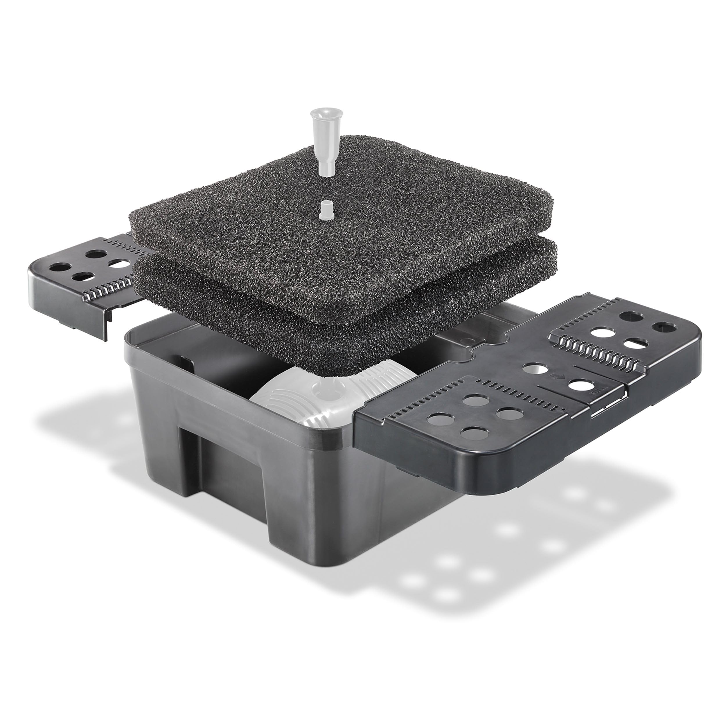 Esotec Solar Teichfilter mit Wasserspiel 50/2500, Solar Teichfilterset mit 2500 l/h Teichpumpe, Unterwasserfilter für Gartenteiche bis 6000 l, 50Wp Solarmodul, Springbrunnen 100910
