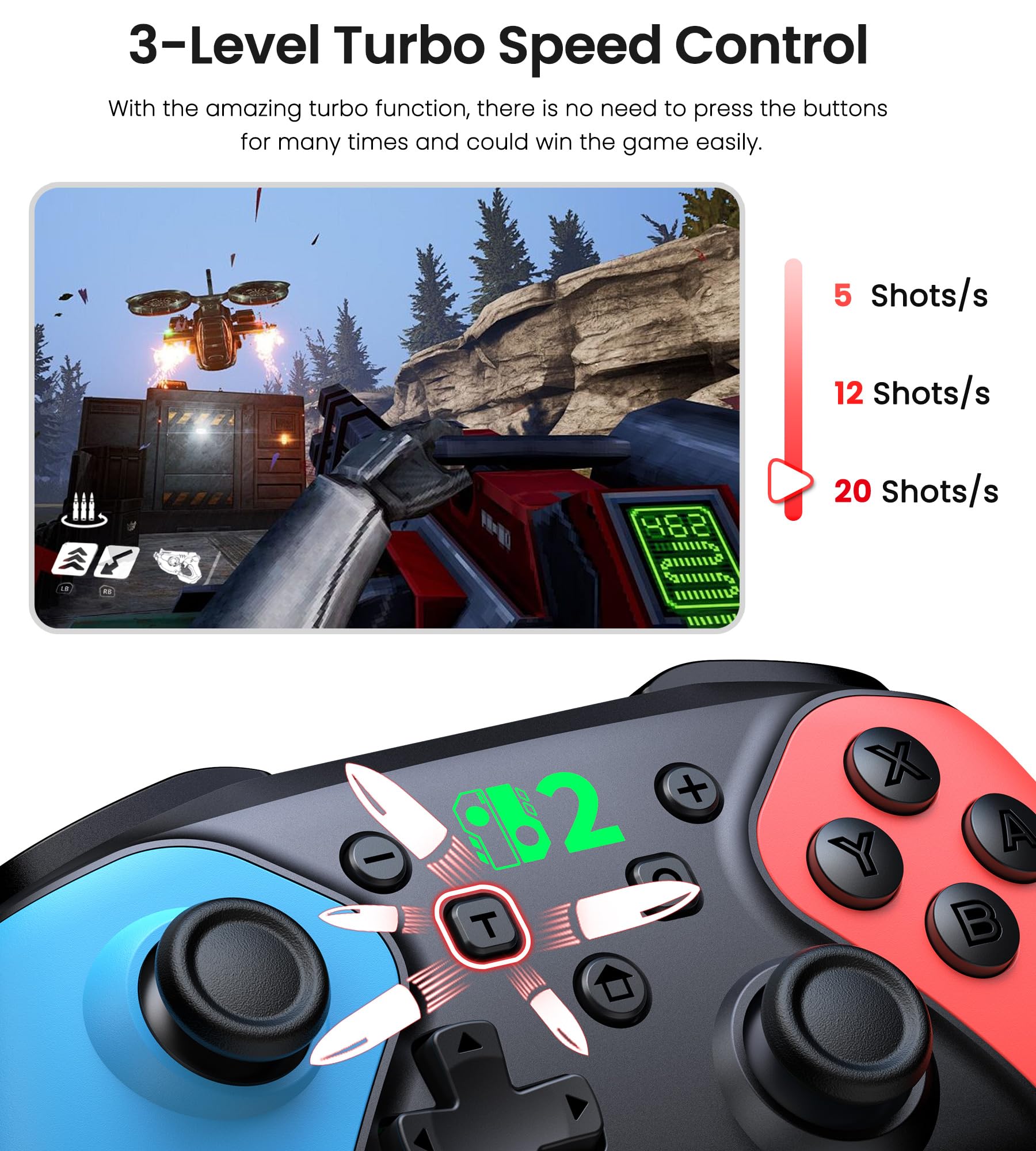 Wireless Pro Controller für Switch 2/Switch 1/Lite/OLED/Android/IOS/PC, Gamepad mit Programmierbar/6-Achsen Gyroskop/Dual Vibration/Turbo/1000mAh Akku, Ergonomisch Gestalteter Präzise Joystick