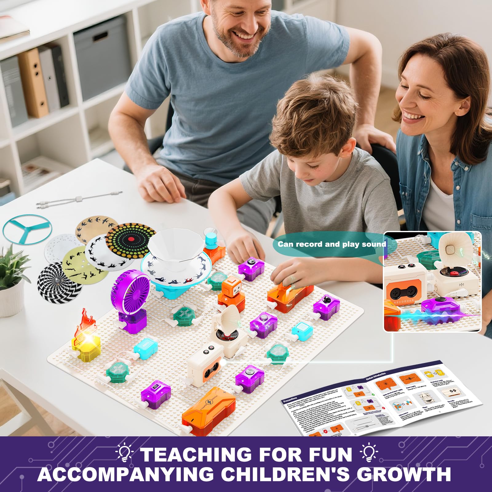 VATOS Circuito científico para niños, kit de exploración electrónica de 68 piezas con más de 450 proyectos, imagen rotacional, grabación y reproducción de sonido, juguete educativo STEM para niños y