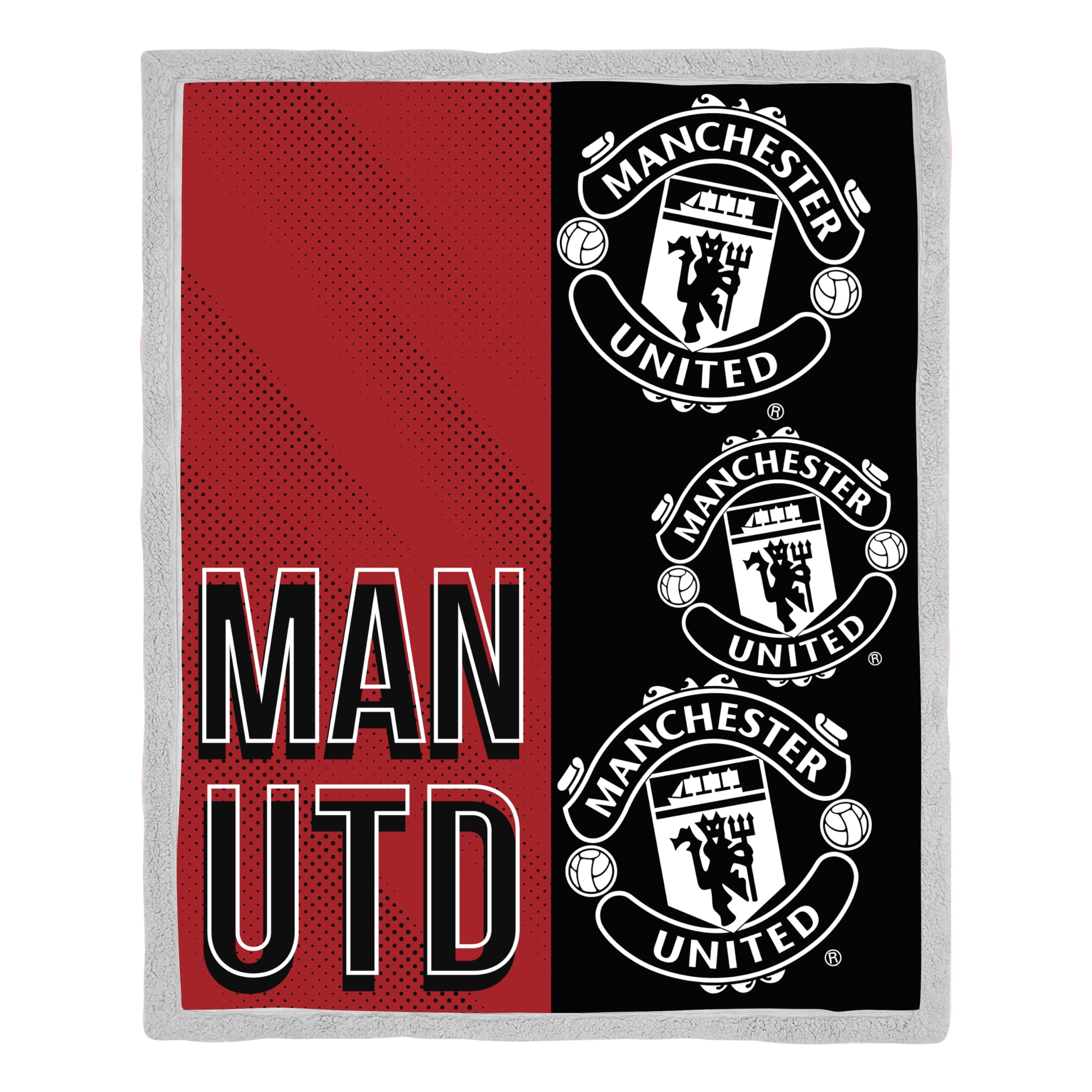 Manchester United FC Official Fleece Blanket | Super Soft Warm Throw with Sherpa Reverse, Stacked Design | Perfect For Home, Bedroom, Sleepovers & Camping | Size 120 x 150cm