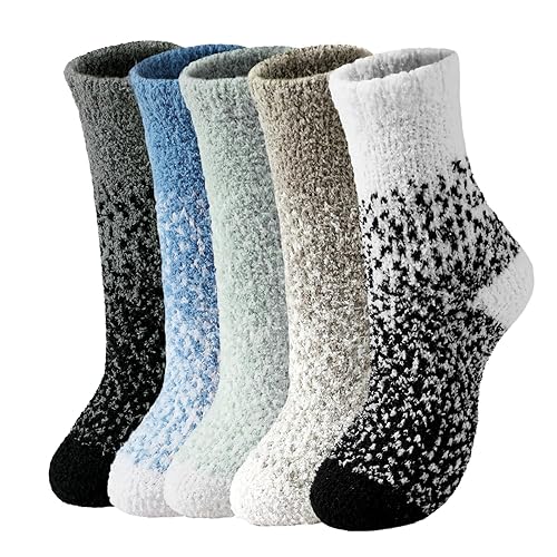Trifabricy Fuzzy Socks for Women, Fuzzy Socks Cozy Slipper Sock for Women, Women's Winter Ultra Soft Warm Fuzzy Sleeping Sock - 5 Pairs,6-10,gradient a