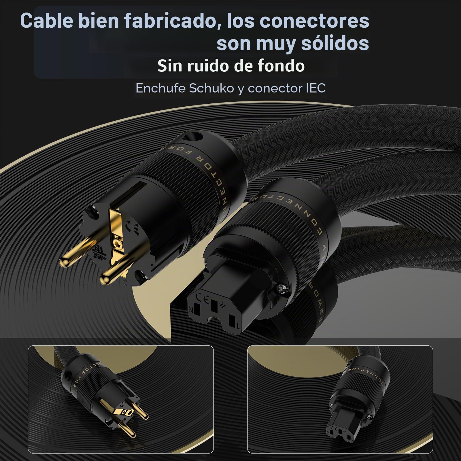 Tertullus Cable de alimentación HiFi de 1 m con Schuko, 3 núcleos con 3,5 mm², cable de alimentación de alta gama para aplicaciones de audio