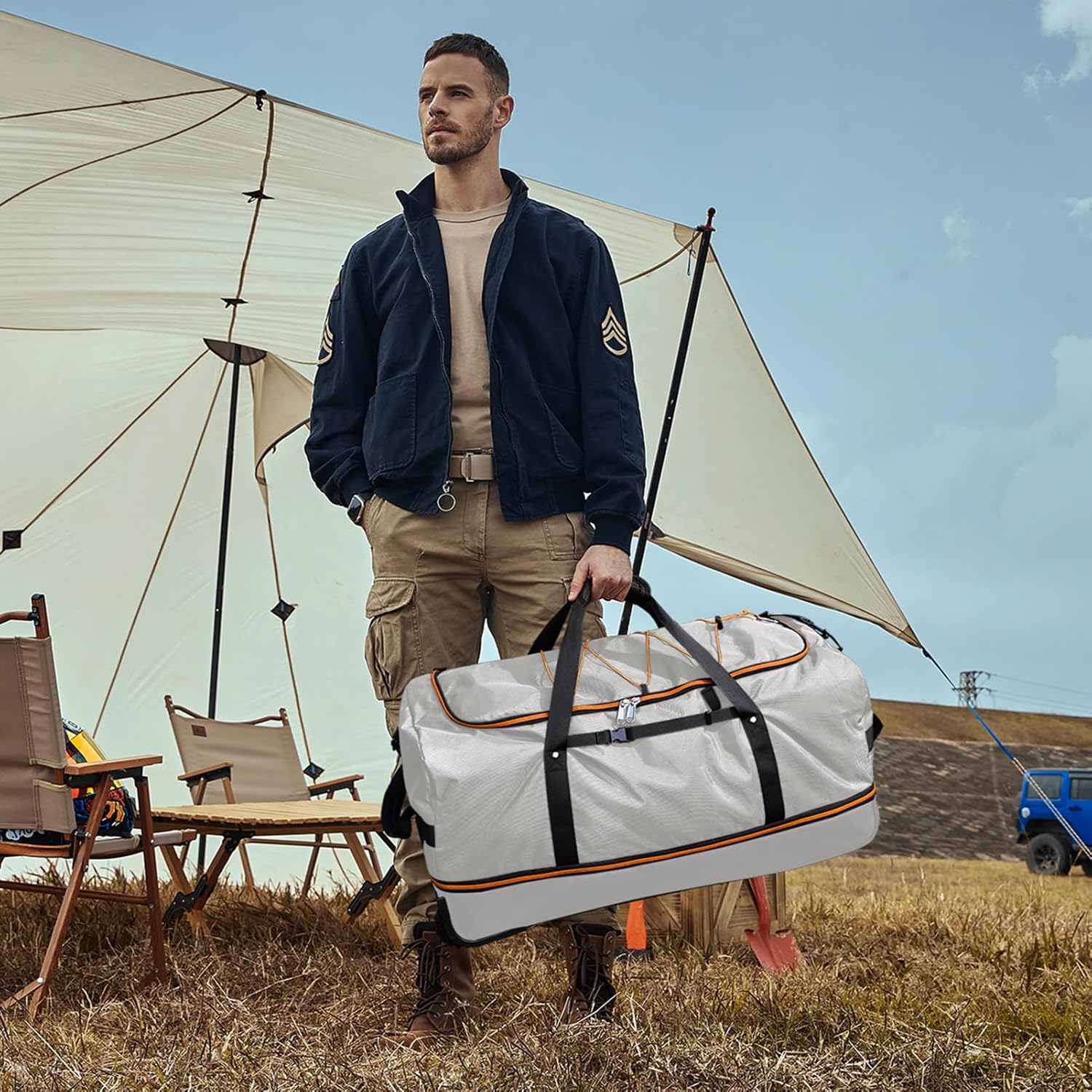 CONTAIL 32-Inch Rolling Duffle Bag, Expandable 110L-140L Capacity, Soft-Sided Foldable Design with Dual Wheels, No Traditional Telescoping Handle, for Travel, Business, Camping,Grey - Image 8