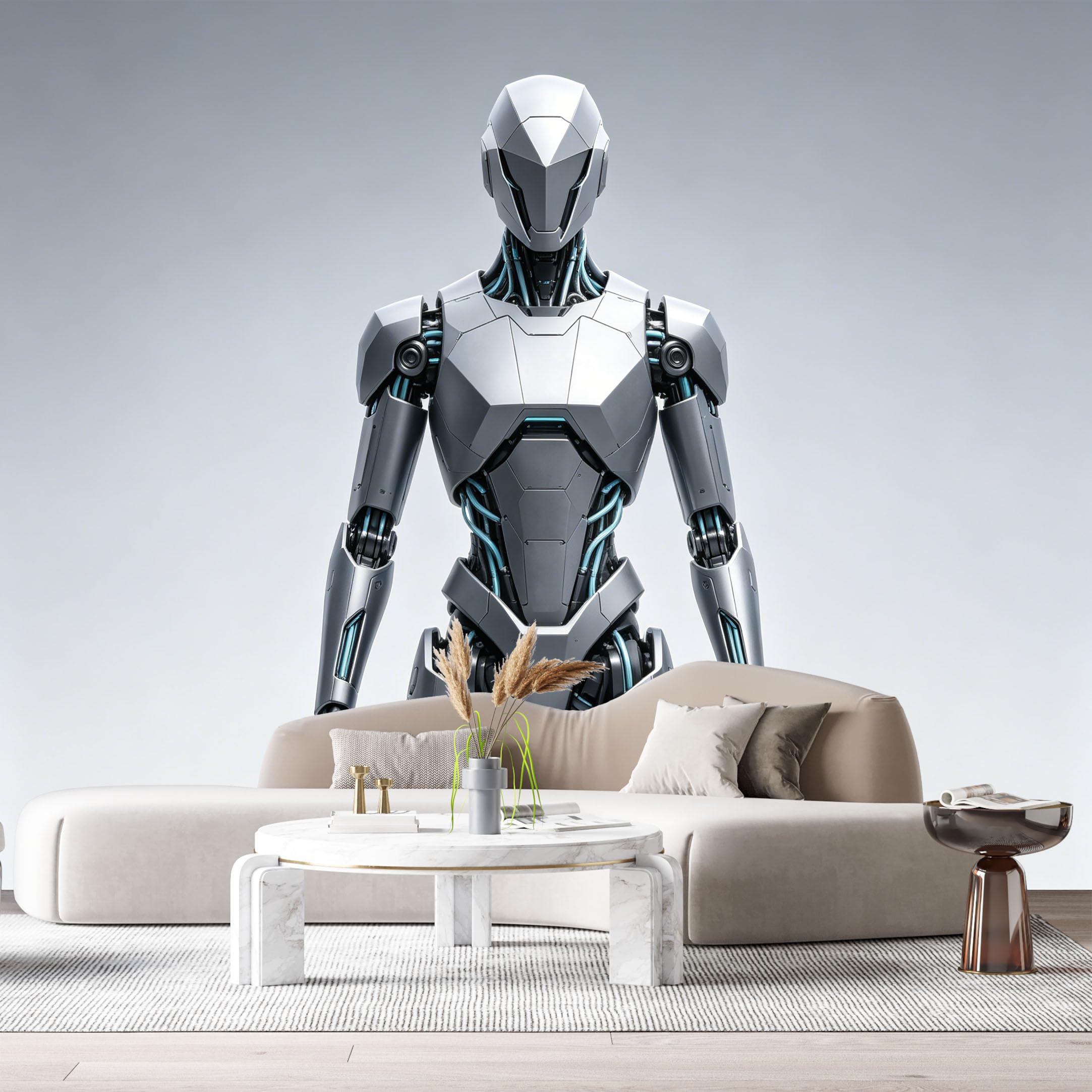 Custom Size Wall Mural Futuristic Humanoid Mech Metallic Robot Science Fiction Armor 3D Textured SelfAdhesive Art Prints Removable Large Wallpaper Esports Room Game Room Tenant Room Studio