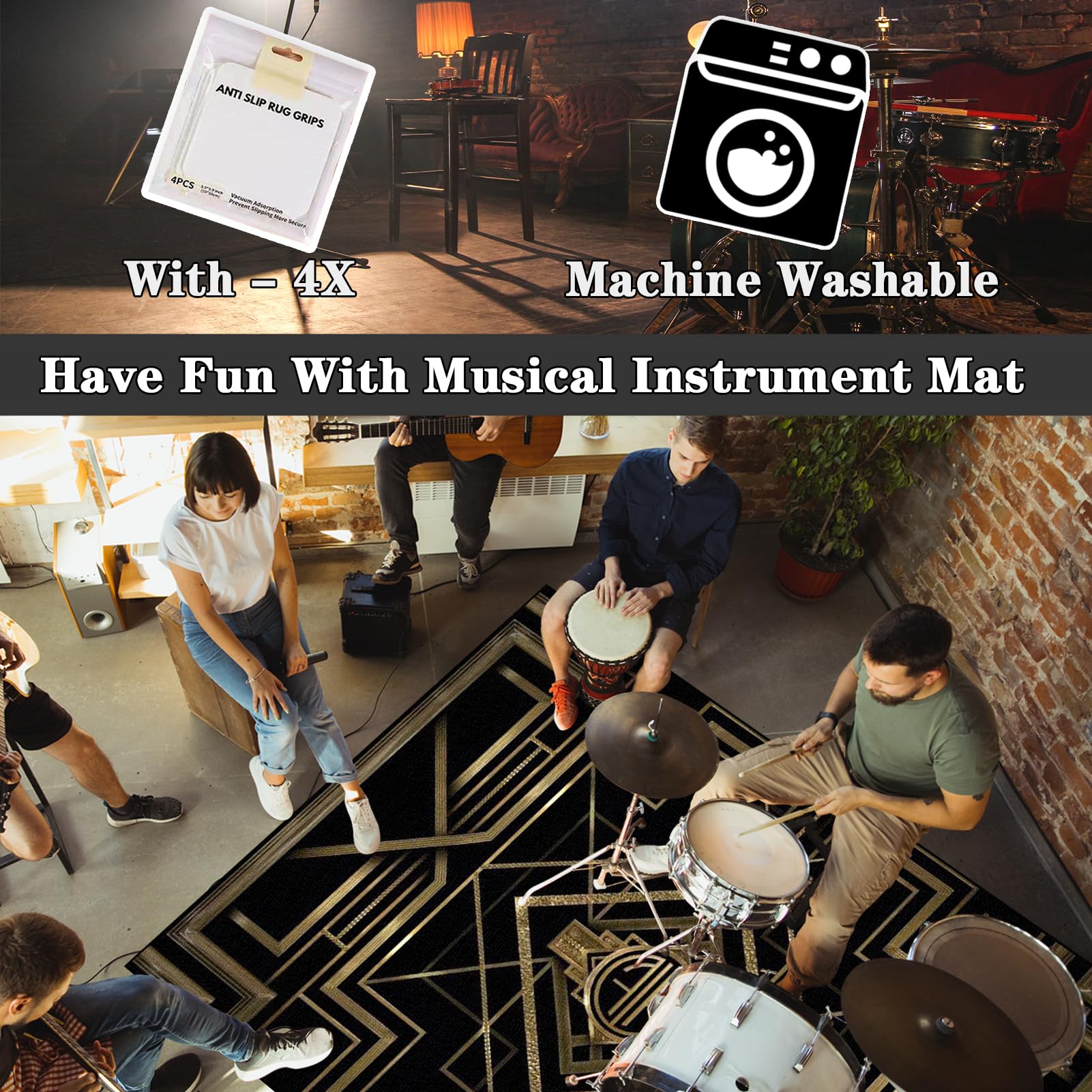 Trommel Teppiche Drum Teppich 160 x 120 cm Schallschutz Teppichmatte Drum Rug rutschfeste Drum Matte für Akustik Schlagzeug Drum Kits Bass Drum Elektronisch Snare Klavier Musikinstrumente Teppich