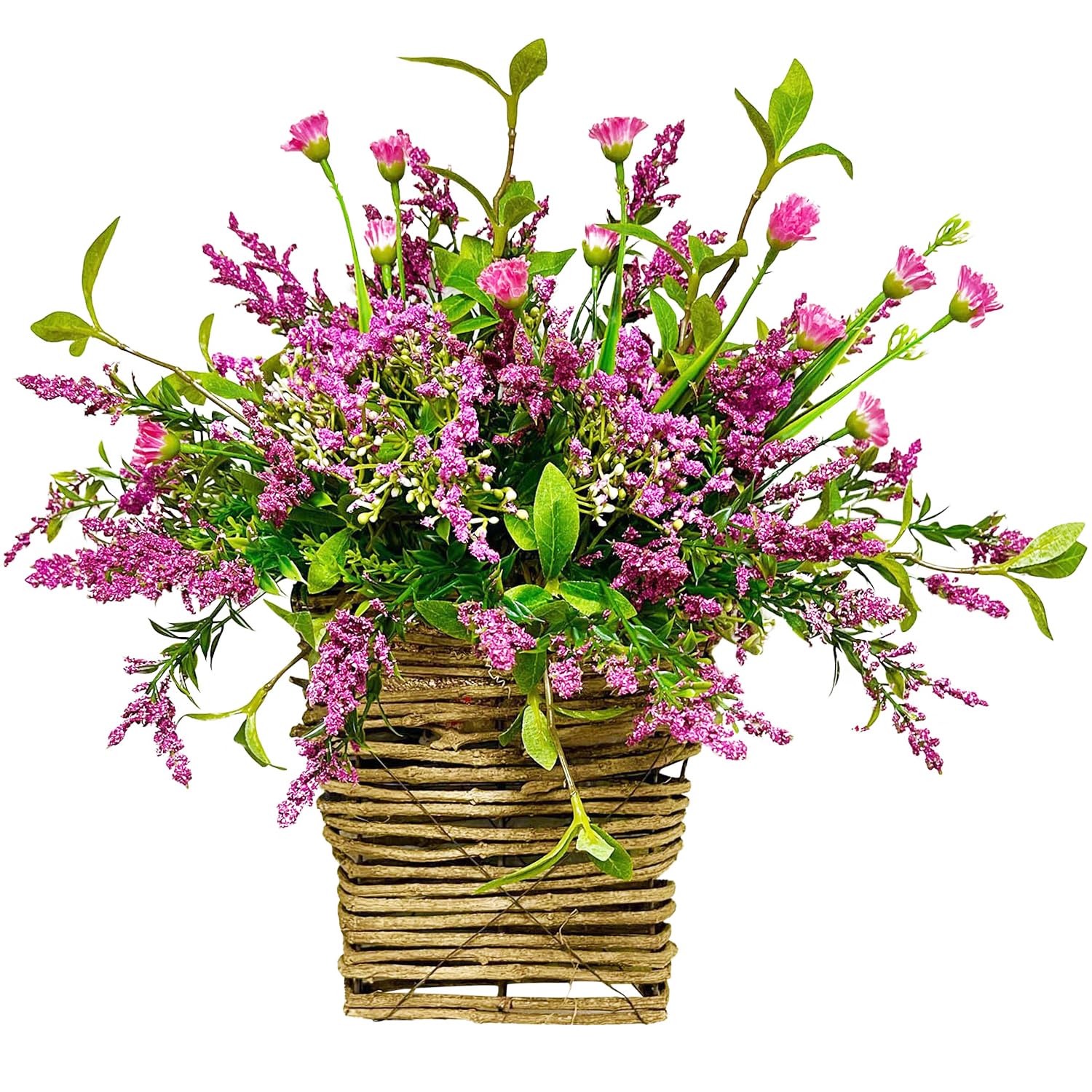 Panier de fleurs artificielles Wildflowers pour décorer une porte d'entrée de ferme