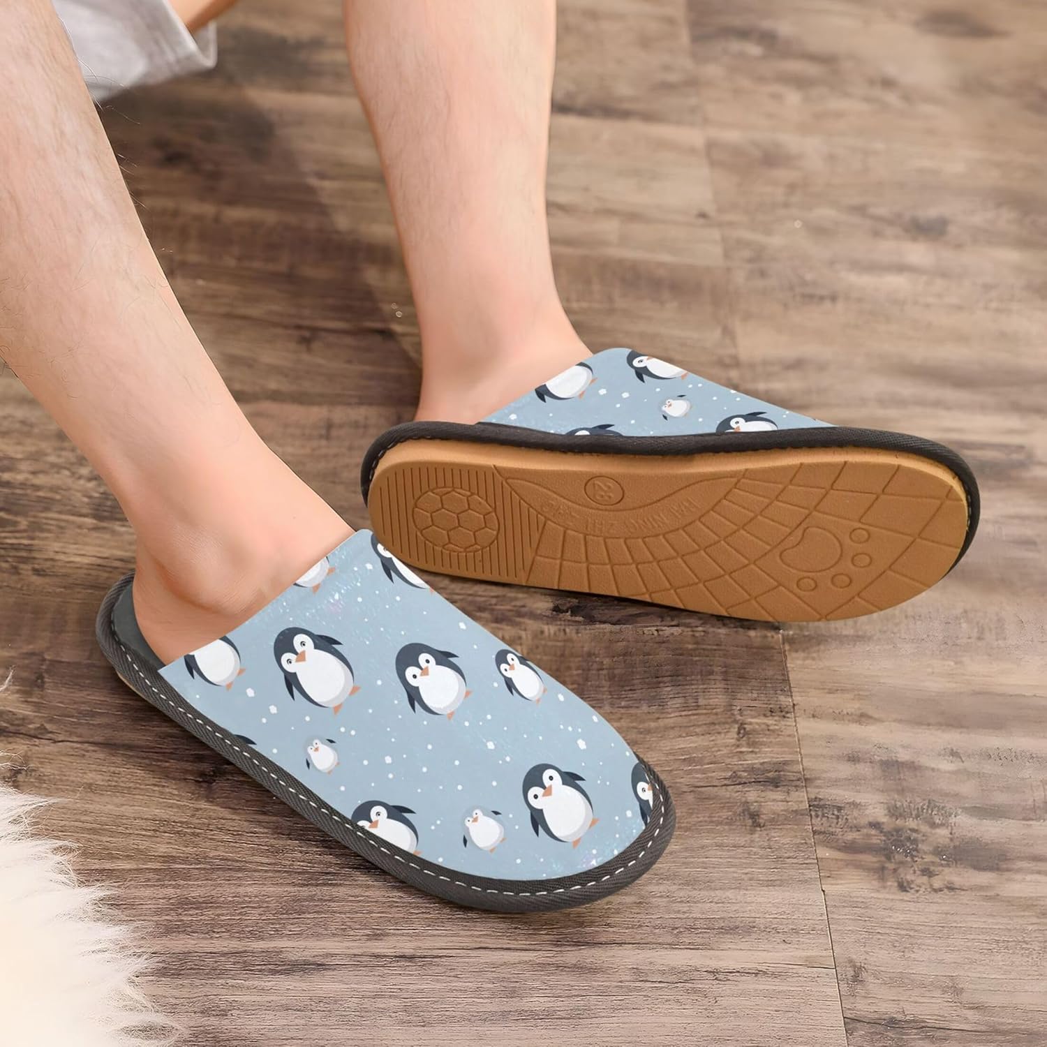 Cute Penguin House Slippers – Cozy Fuzzy Slippers for Guests, Washable & Disposable, Perfect for Shoeless Home, Spa & Hotel Use A112995