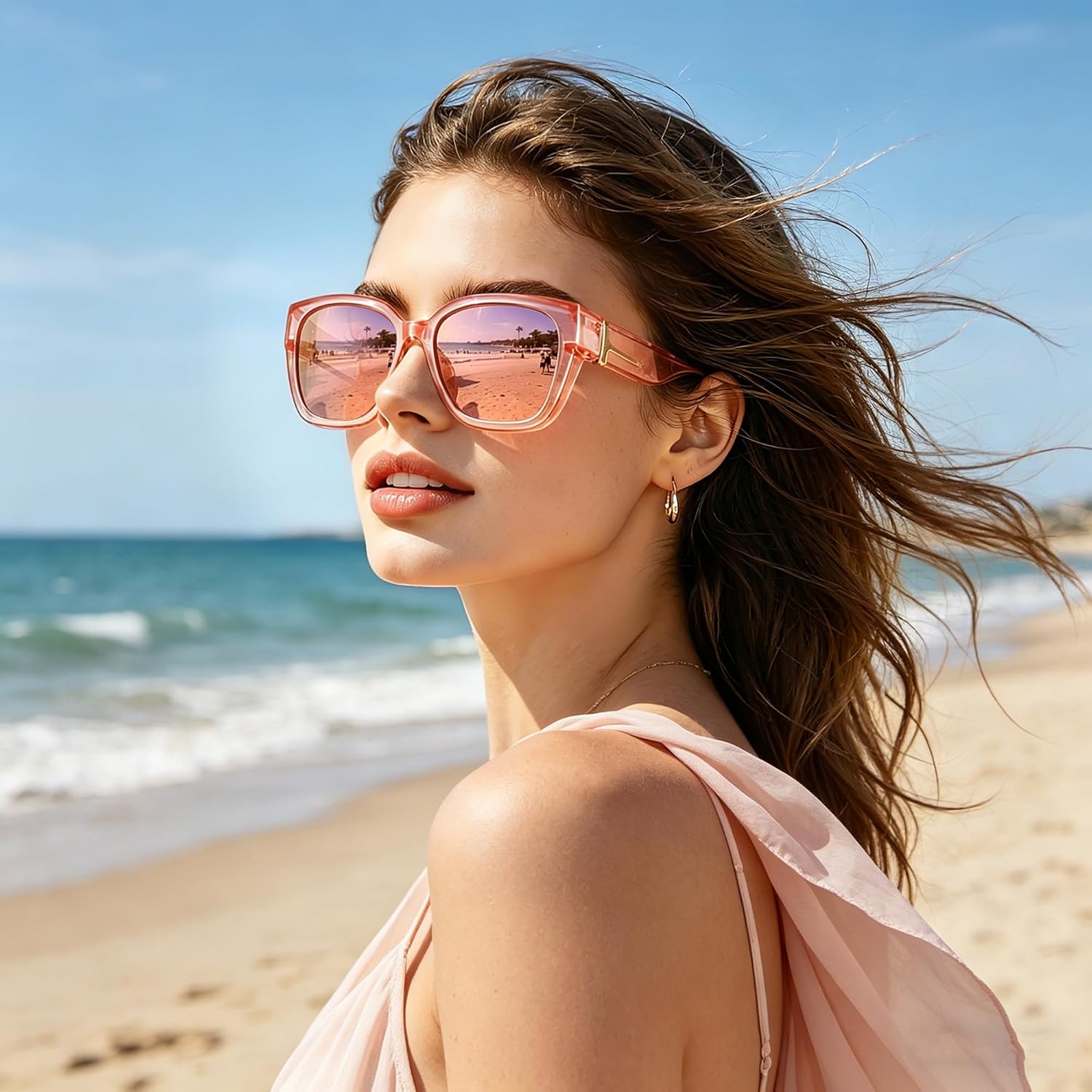 URUMQI Polarized Sunglasses Over Glasses Women, UV400 Protective Over Glasses Sunglasses with TR90，Trendy Square Lens Shades
