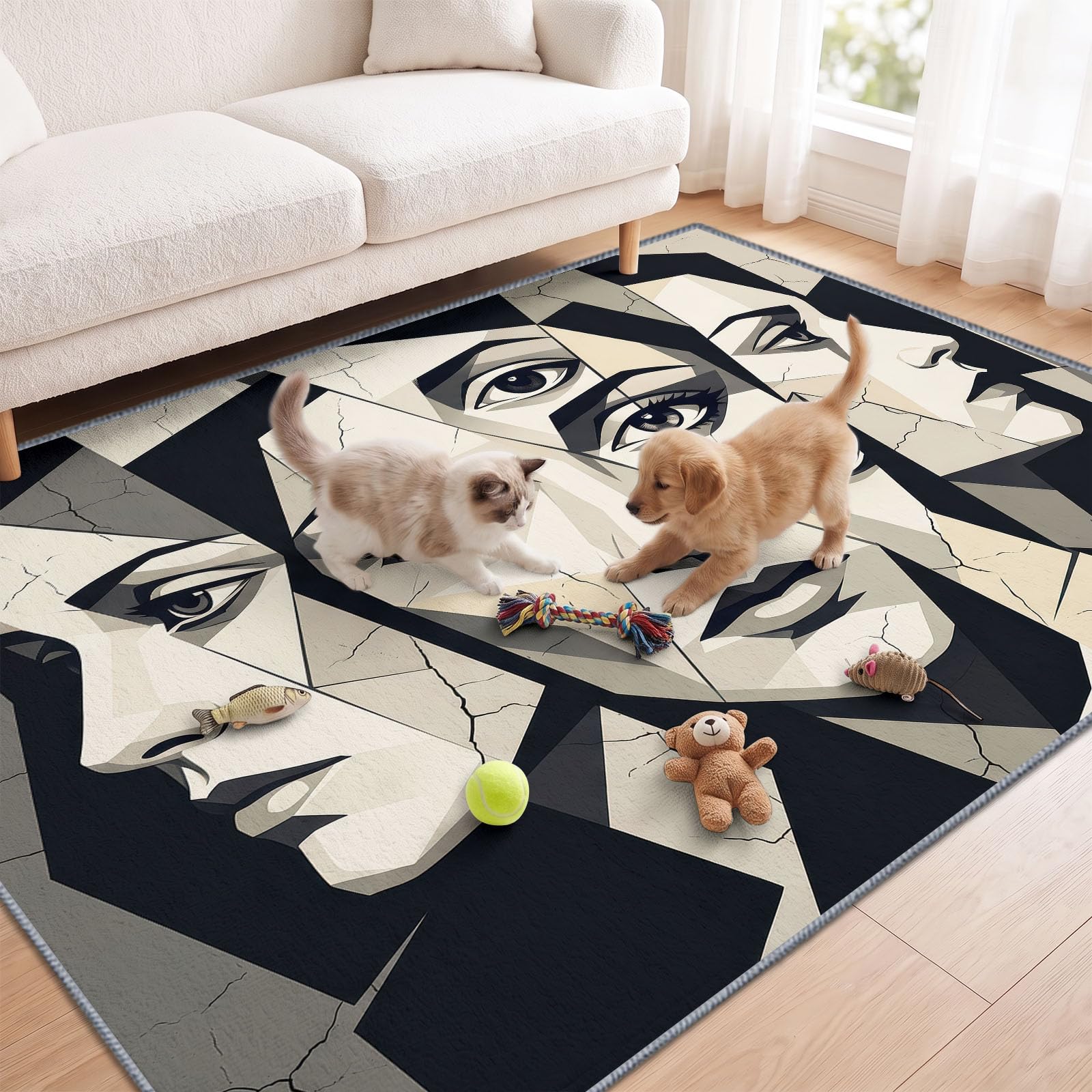 Fragments Visage Géométrique Tapis Salon 120x170cm, Lavable Moquette