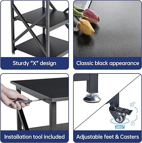Miniatura 6 de Soporte para impresora, 23.6 x 23.6 x 30.1 pulgadas, mesa cuadrada grande para impresora con estante de almacenamiento ajustable en altura, carrito