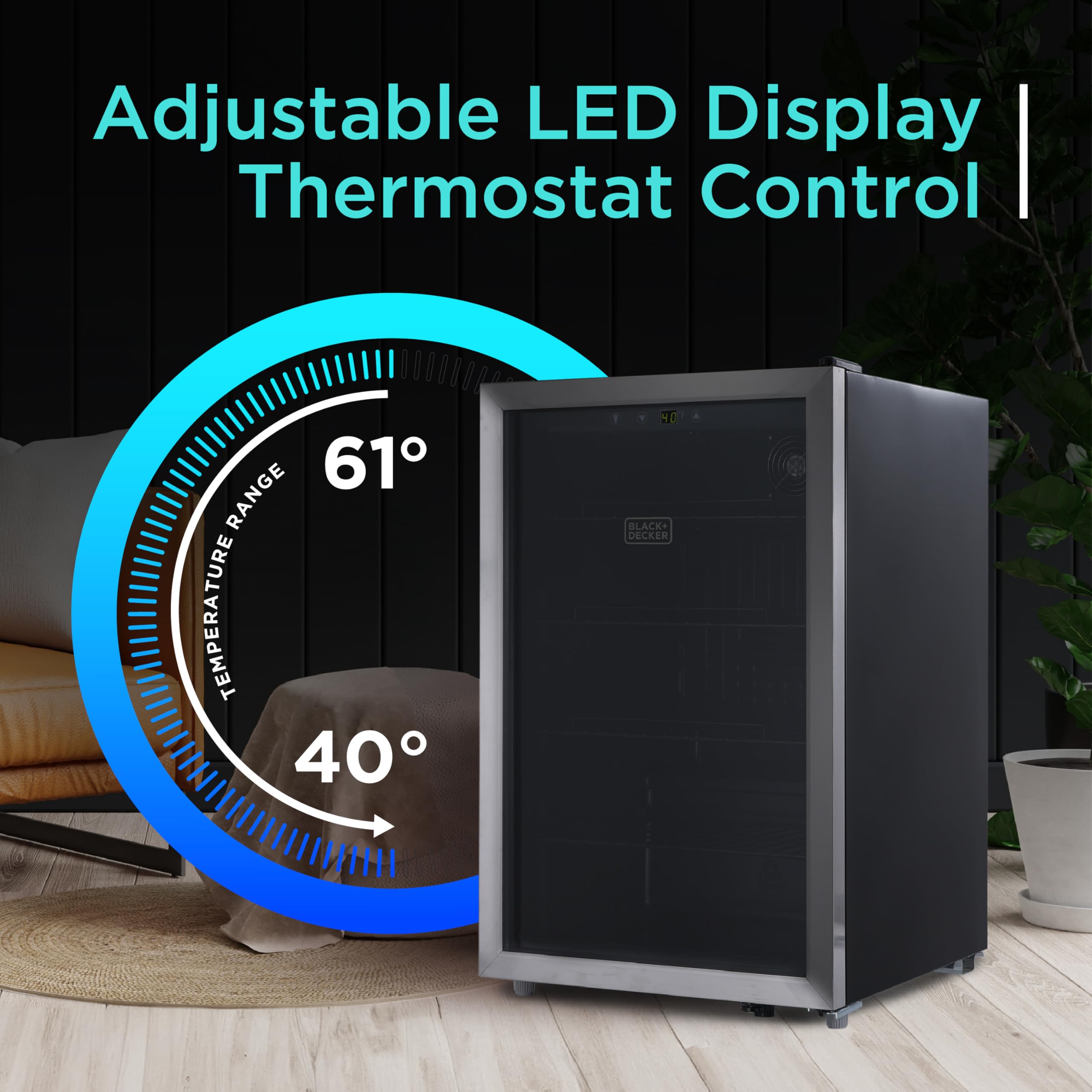 Black+Decker 4.4 Cu. Ft. Beverage Cooler, Beverage Fridge With Double Pane Glass Door, Drink Fridge And Beverage Refrigerator With 160-Can Capacity For Home Bar And Home Office With LED Display on Fridge.com - View 4