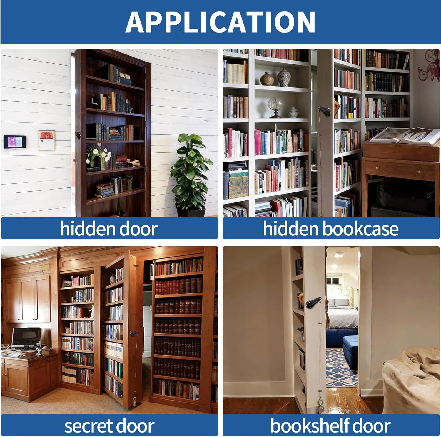 TamBee Hidden Bookcase Door Book Latch and Lock, Secret Book Latch Hidden Door Kit for Bookshelf Doors, DIY Secret Doors for Home Office, Storage, Safe Room