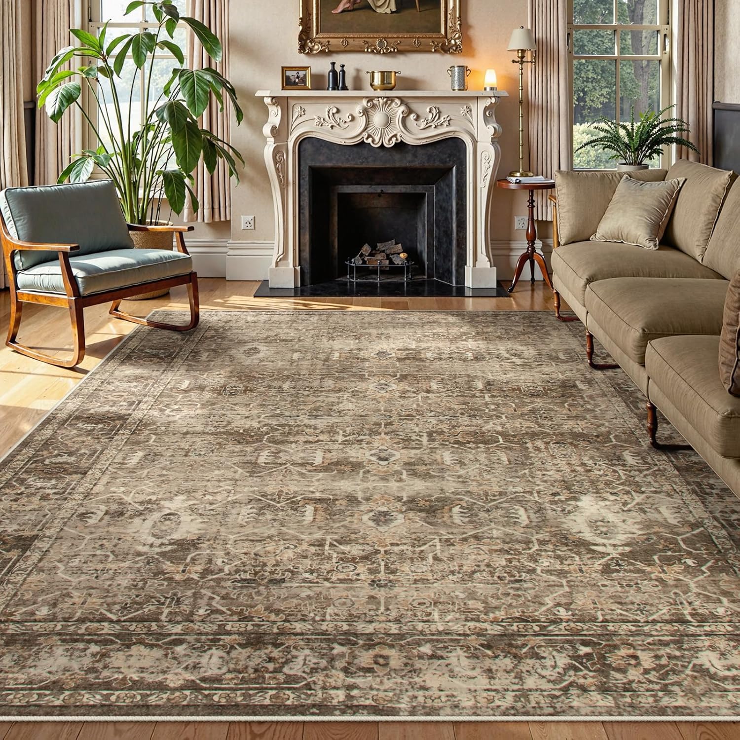 Lahome Vintage 9x12 Washable Brown Rugs for Living Room Bedroom, Boho Dining Room Rugs for Under Table, Soft Non Slip Indoor Throw Carpet for Home Office Playroom (9x12ft,Brown) 9' x 12' (Rectangular) Brown