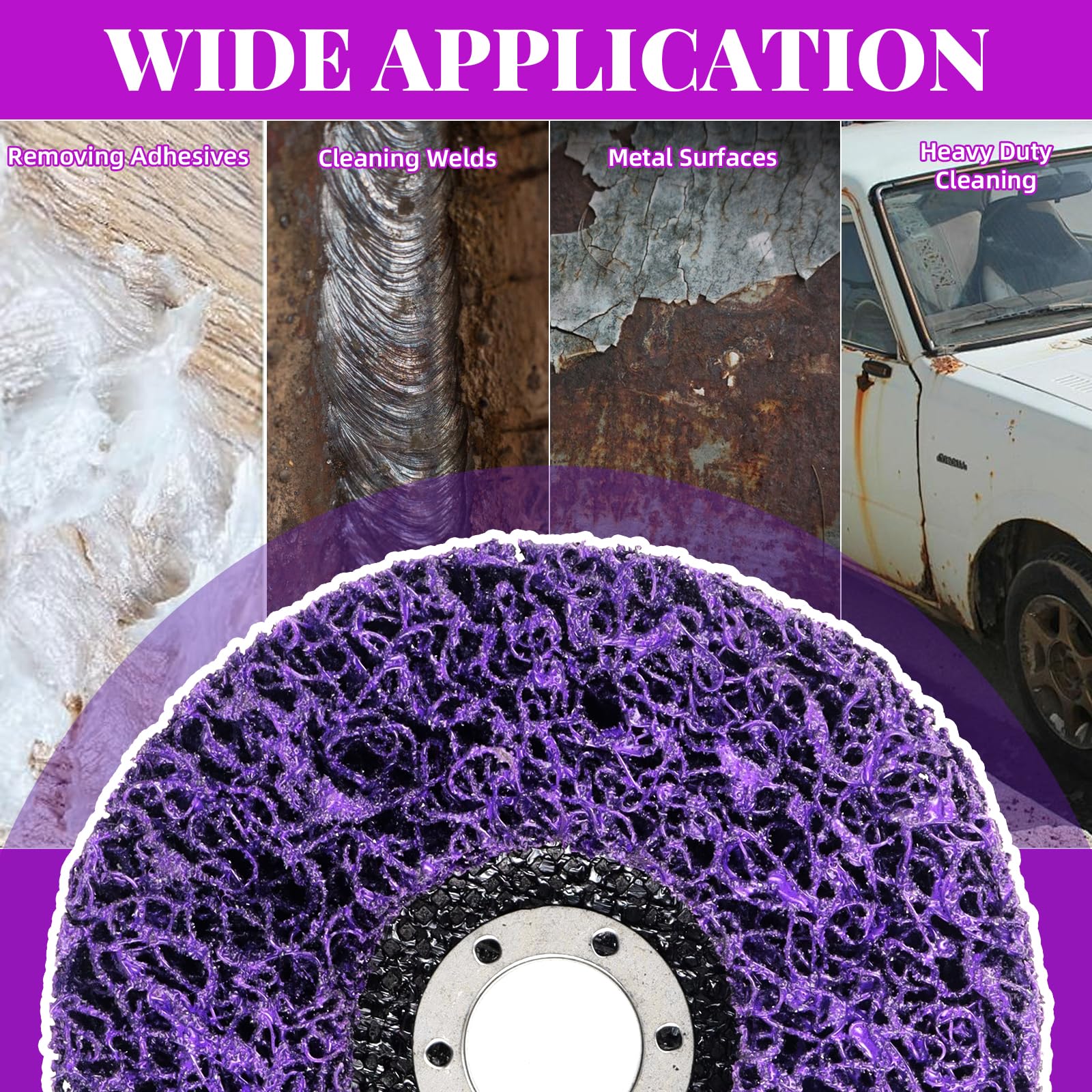 CSD Lot de 7 disques de nettoyage grossier 125 mm, enlever la rouille et la peinture (violet, 7, moyen)