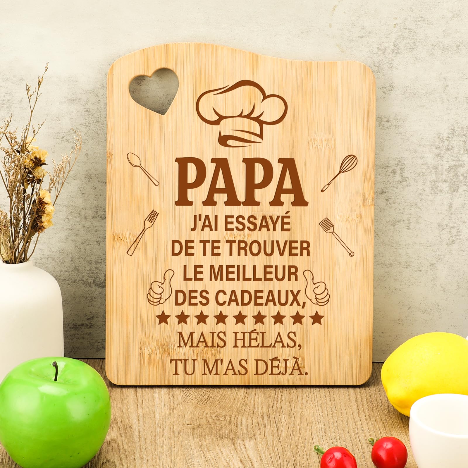 Planche à Découper en Bambou Cadeau Fête des Pères Original pour Papa