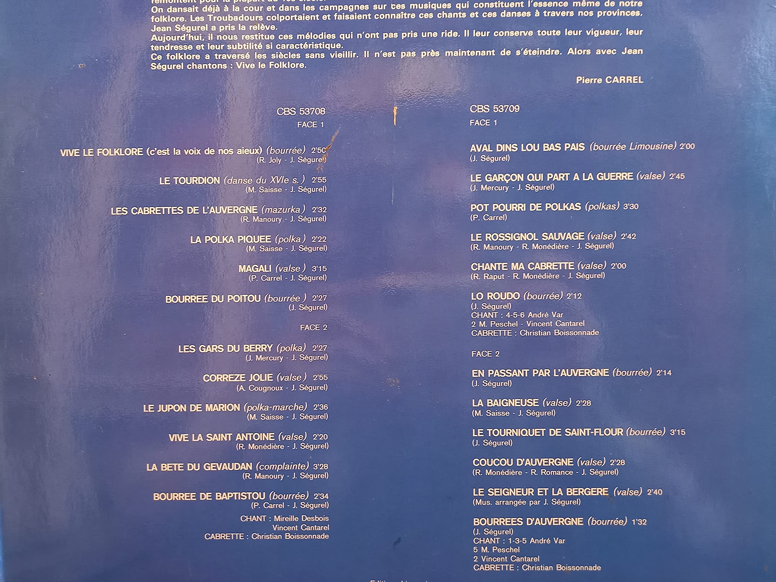 Jean Segurel vive le folklore album de 2 disques vinyle 33 tours LP