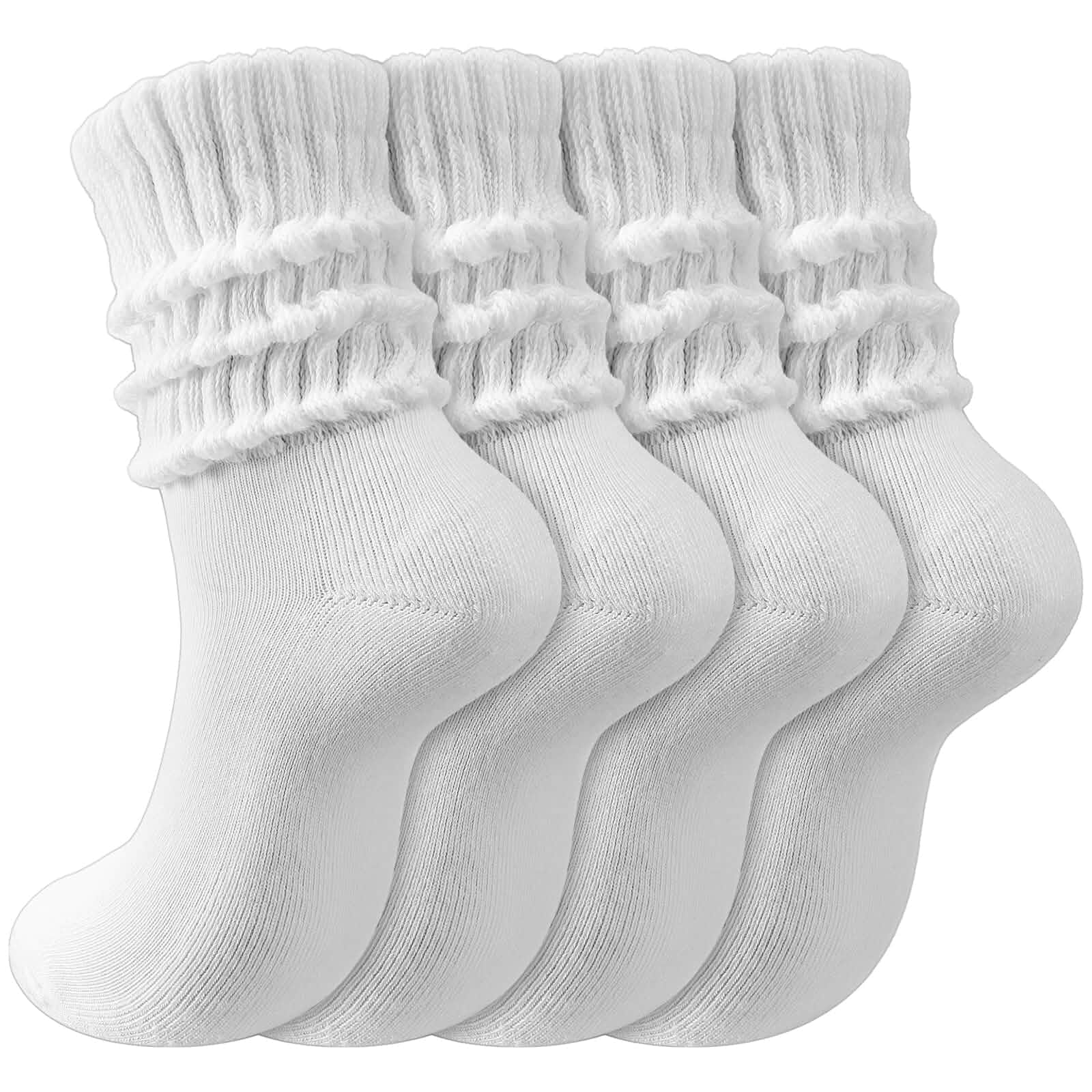Zoooyawn 4 Pair Slouch Socks Women Scrunch Boot Fall Neutral Aesthetic Sneaker Crew Sock, Winter Cotton Athletic Slouchy Cozy, Ribbed Baggy Stacked Accessory, Shoe Size 5-10