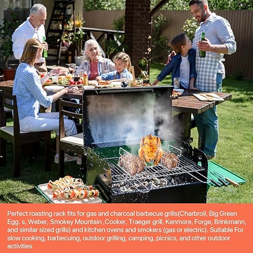 Miniatura 6 de Asador de pollo Beercan de acero inoxidable y estante para costillas con un cepillo de aceite de silicona, soporte rectangular de barbacoa para