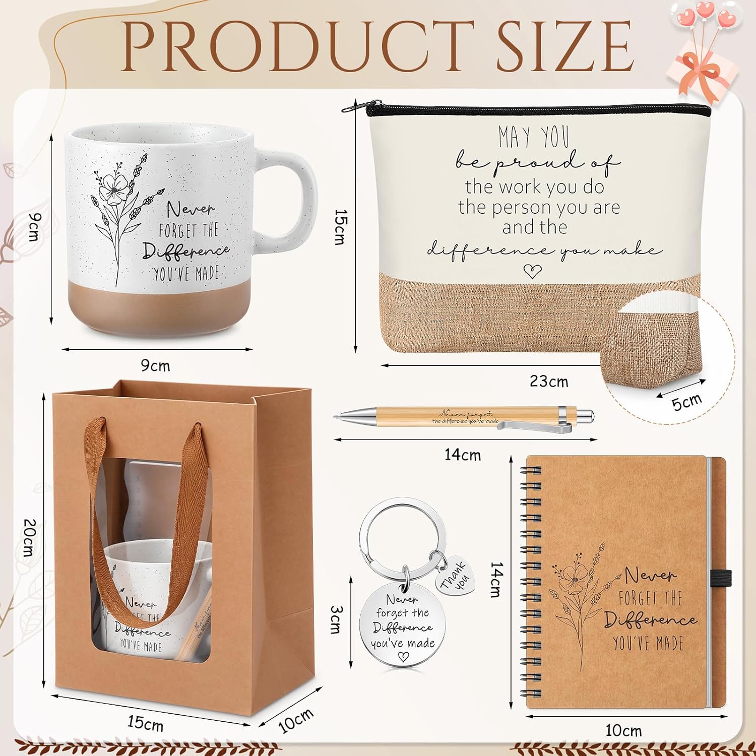 LemonRoad 48 Pcs/8 Set Employee Appreciation Gifts Bulk Includes Mugs,Keychains,A6 Notebooks, Makeup Bags,Gift Bags, Pens, Thank You for Teacher Coworker Staff Team Nurse Women,Thank You image 3