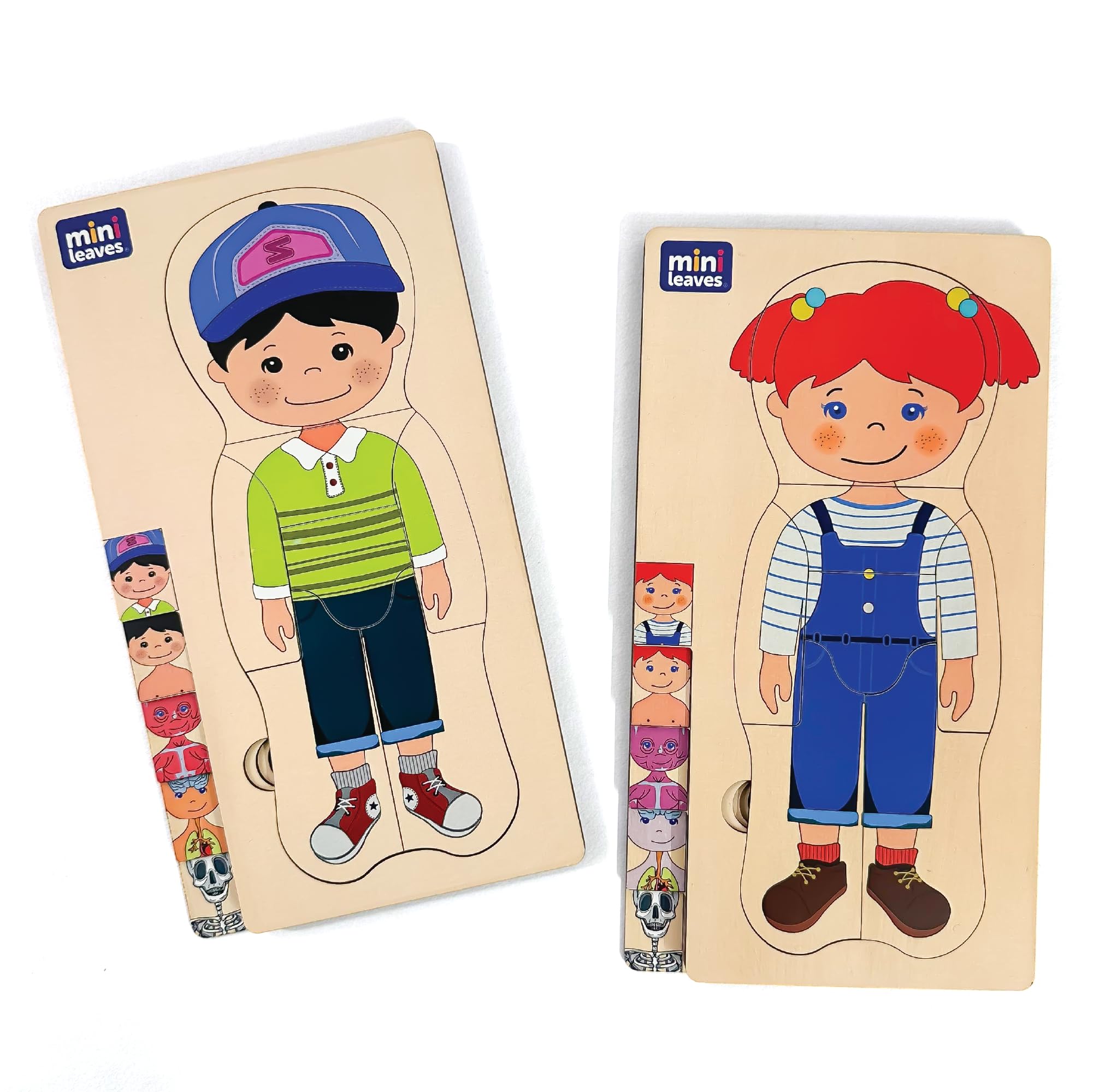 Mini Leaves Wooden Human Body Puzzle for Kids | 5-Layer 3D Matching Anatomy Puzzle | Educational Montessori Toy with Pieces for Children Ages 3+ | Combo Pack