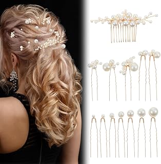 13 PCS Bridal Pearl Hair Pins Wedding Bridal Hair Comb Set White Wedding Hair Pins Vintage Headpiece for Bride Bridesmaids Flower Girls Hair Accessories Multiple Sizes