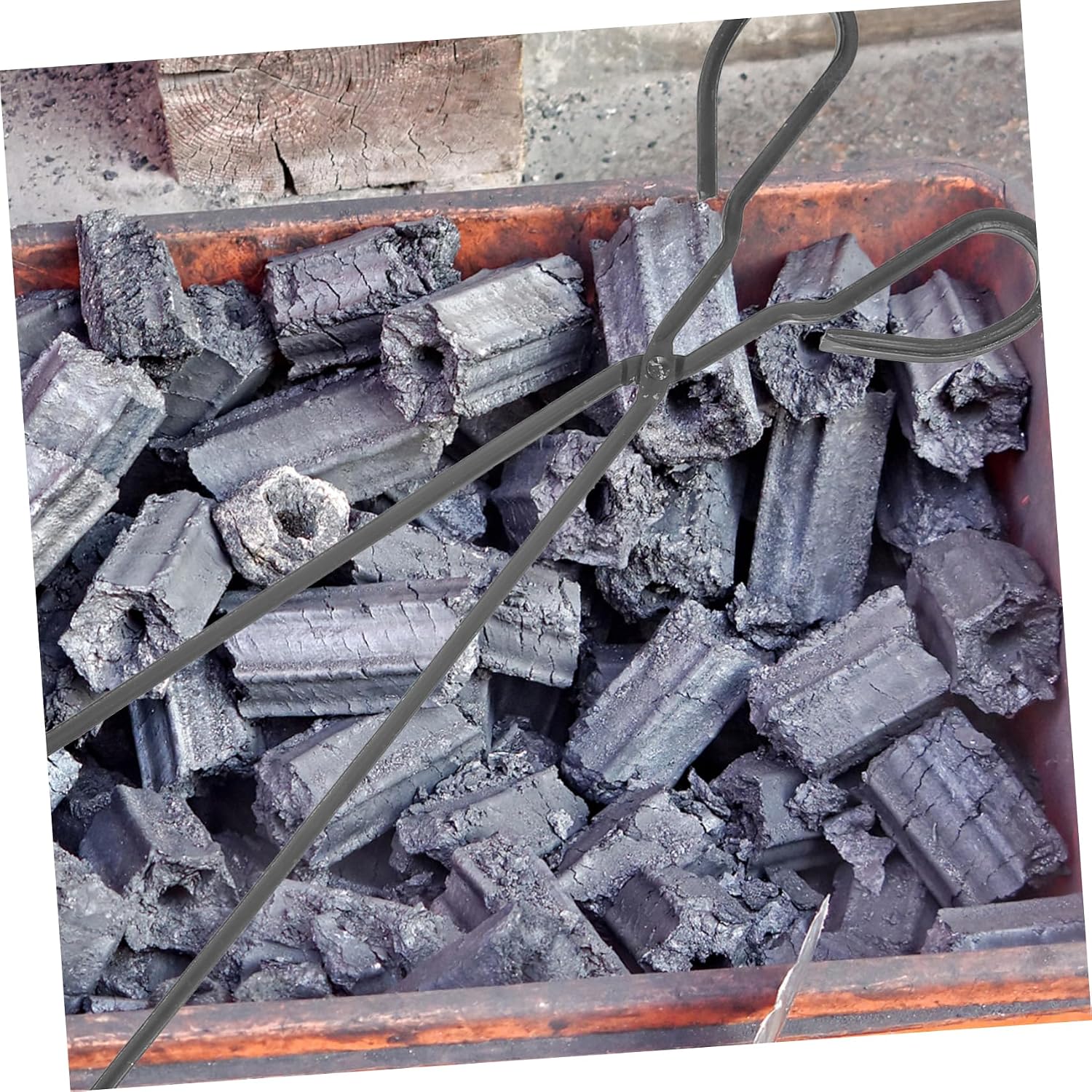 Heavy Duty Metal Fireplace Tongs Iron Firewood Grabbing Stick