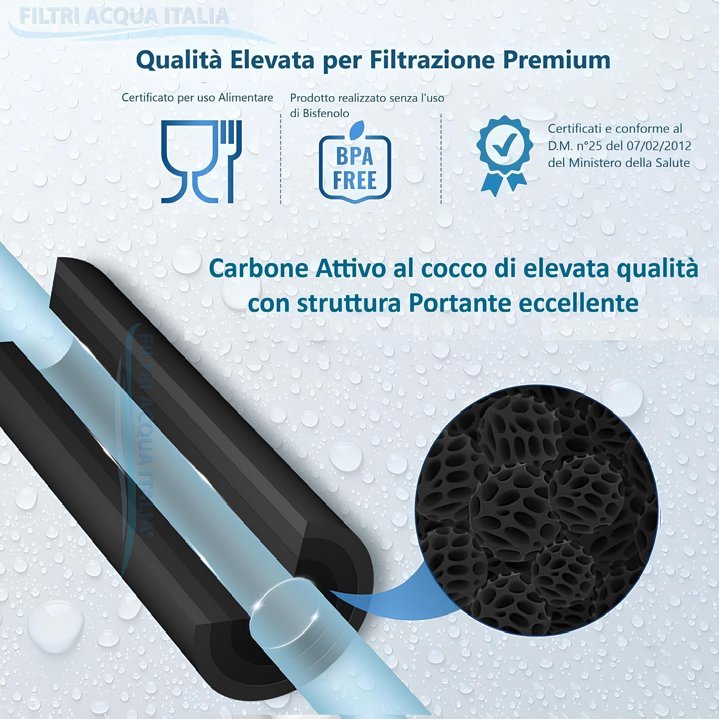 Cartuccia Carbon Block 5 Micron 10 Pollici CTO Filtro a carbone attivo per osmosi inversa Set 3 Pz. Filtri Acqua Italia®
