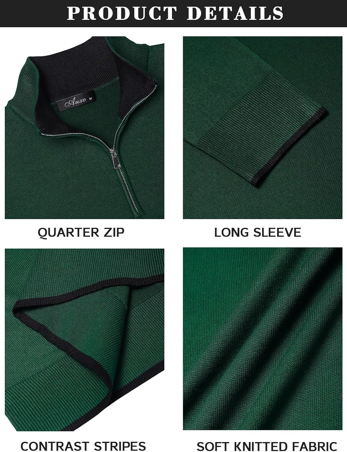 Auxo Mens Quarter Zip Pullover Sweater Long Sleeve Mock Neck Casual Slim Fit Knit Polo Sweaters - Image 7