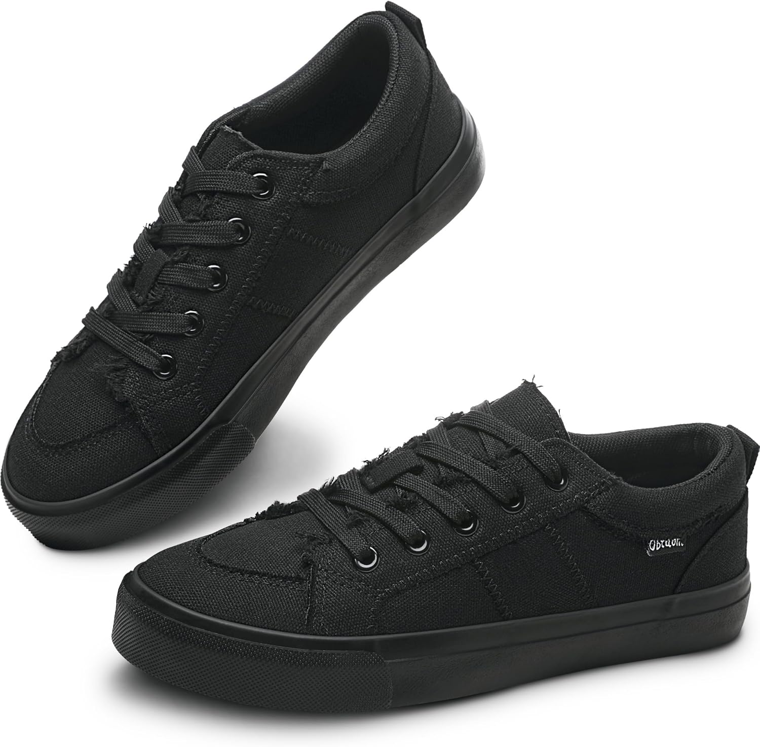 Obtaom Women's White Play Fashion Sneakers Cute Lace up Canvas Shoes Low Top Washed Canvas Flat for Lady