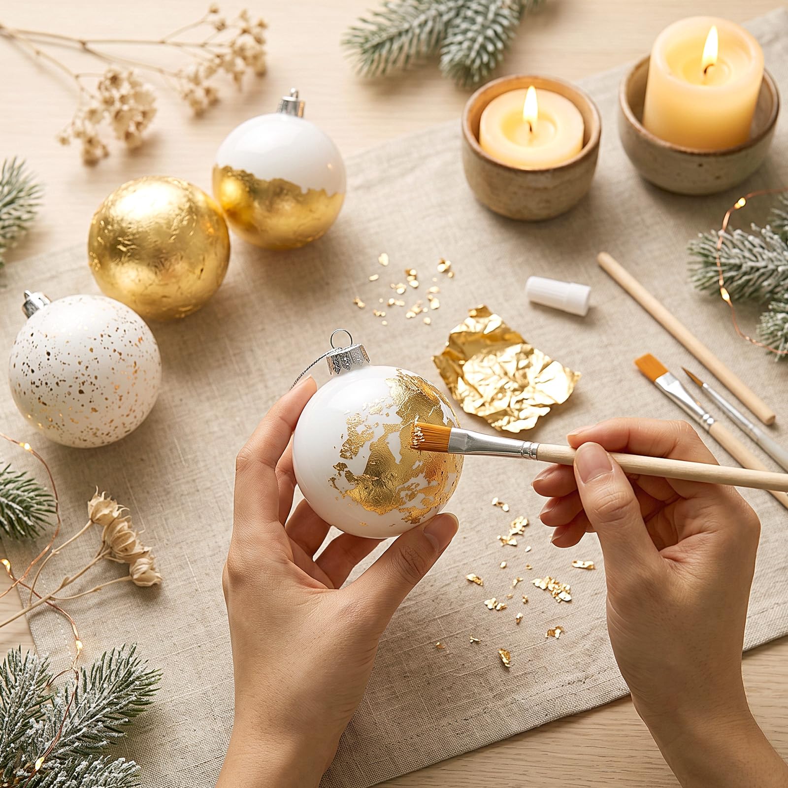 Civaner Kit fai da te con foglie dorate, palline di Natale bianche