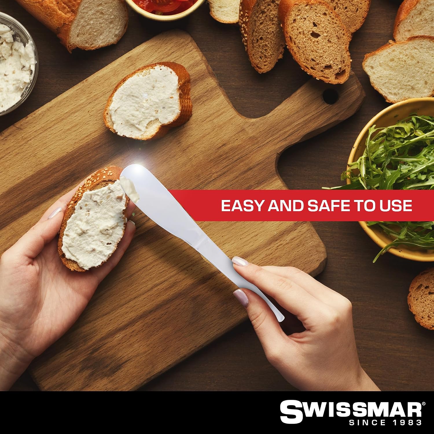 Swissmar SlimLine Cheese & Charcuterie Spreader, Stainless Steel – Ideal Kitchen Tool for Soft Cheeses, Butter, Cream Cheese on Bread, Crackers & More, 6.5 Inches