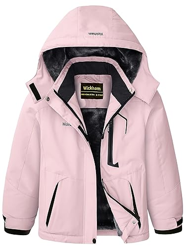 WICKHAM Girl's Waterproof Ski Jacket Winter Warm Fleece Lined Snow Windproof Jackets Removable Hood Ski Coat for Kids