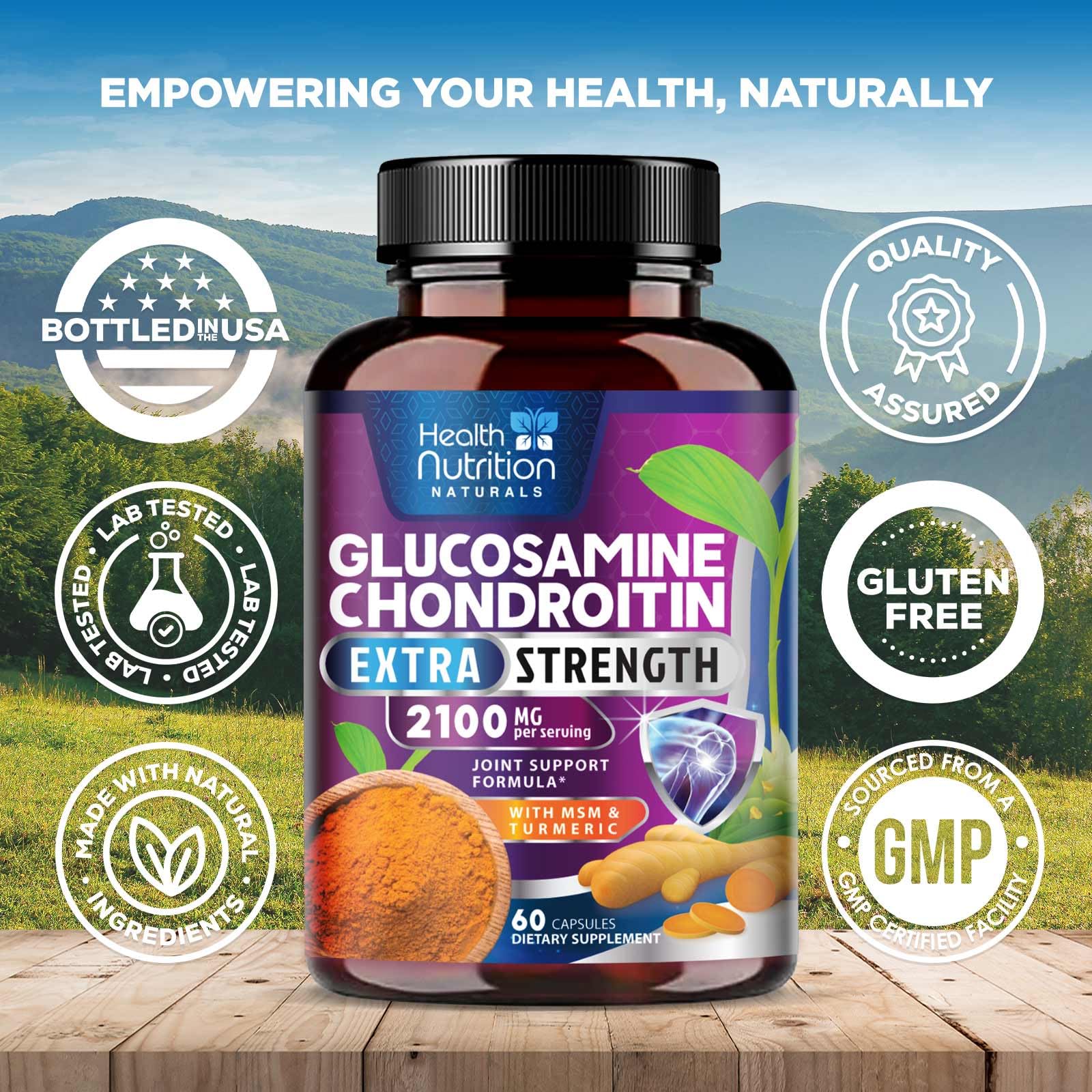 Glucosamine Chondroitin MSM 2100mg - 3X Strength Joint Support Supplement with Turmeric, Glucosamine Sulfate, Boswellia - For Natural Flexibility, Cartilage, Mobility - Bottled in USA - 60 Capsules — Amazon image 4